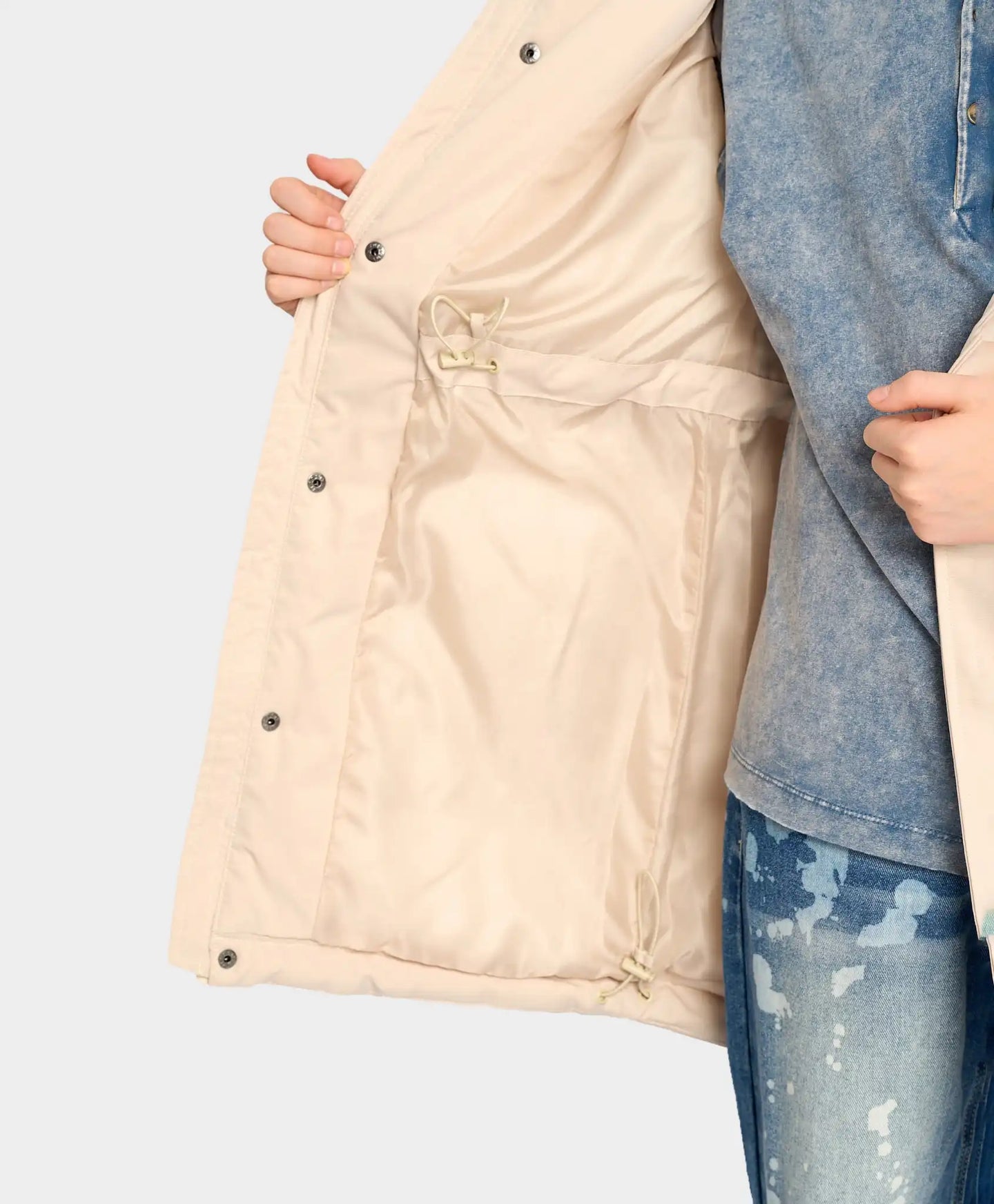 Parka pentru copii, sezon intermediar cu glugă, albă, Button Blue