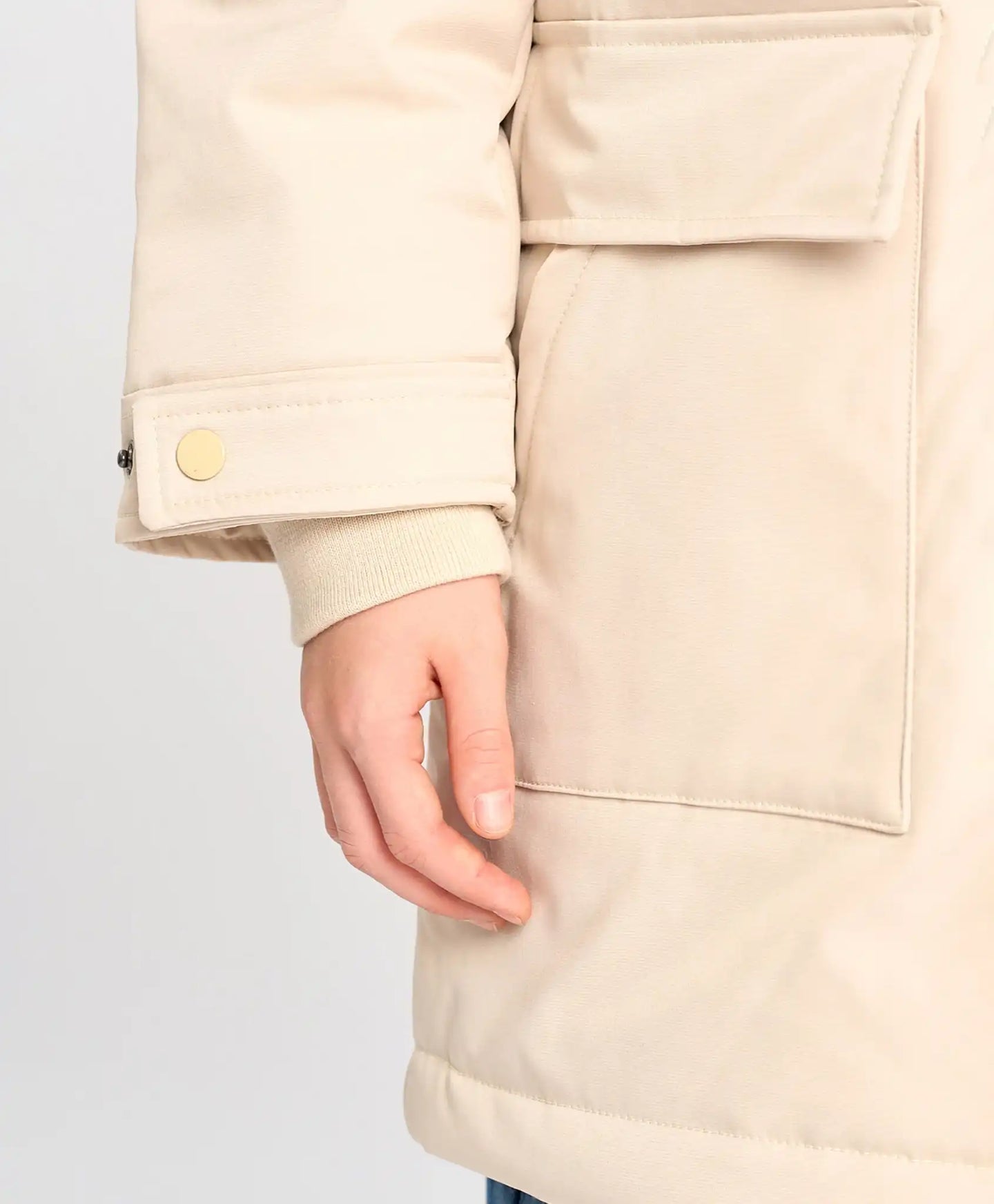 Parka pentru copii, sezon intermediar cu glugă, albă, Button Blue