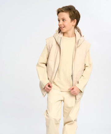 Vestă izolată pentru copii, cu glugă, alb-lăptos, Button Blue