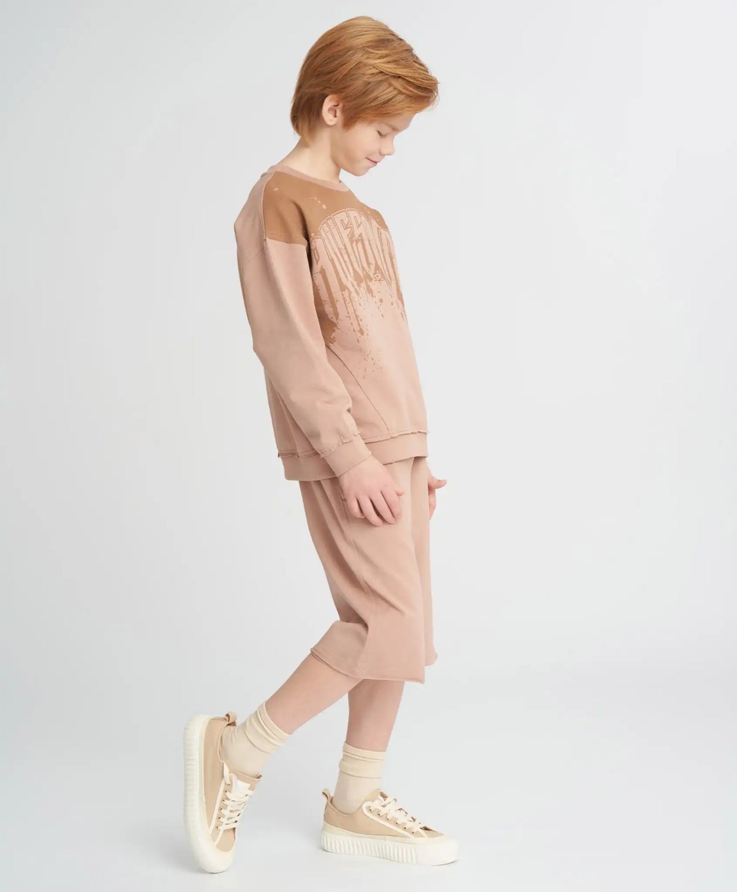 Pantaloni scurți lungi pentru copii, cu talie elastică, bej, Button Blue