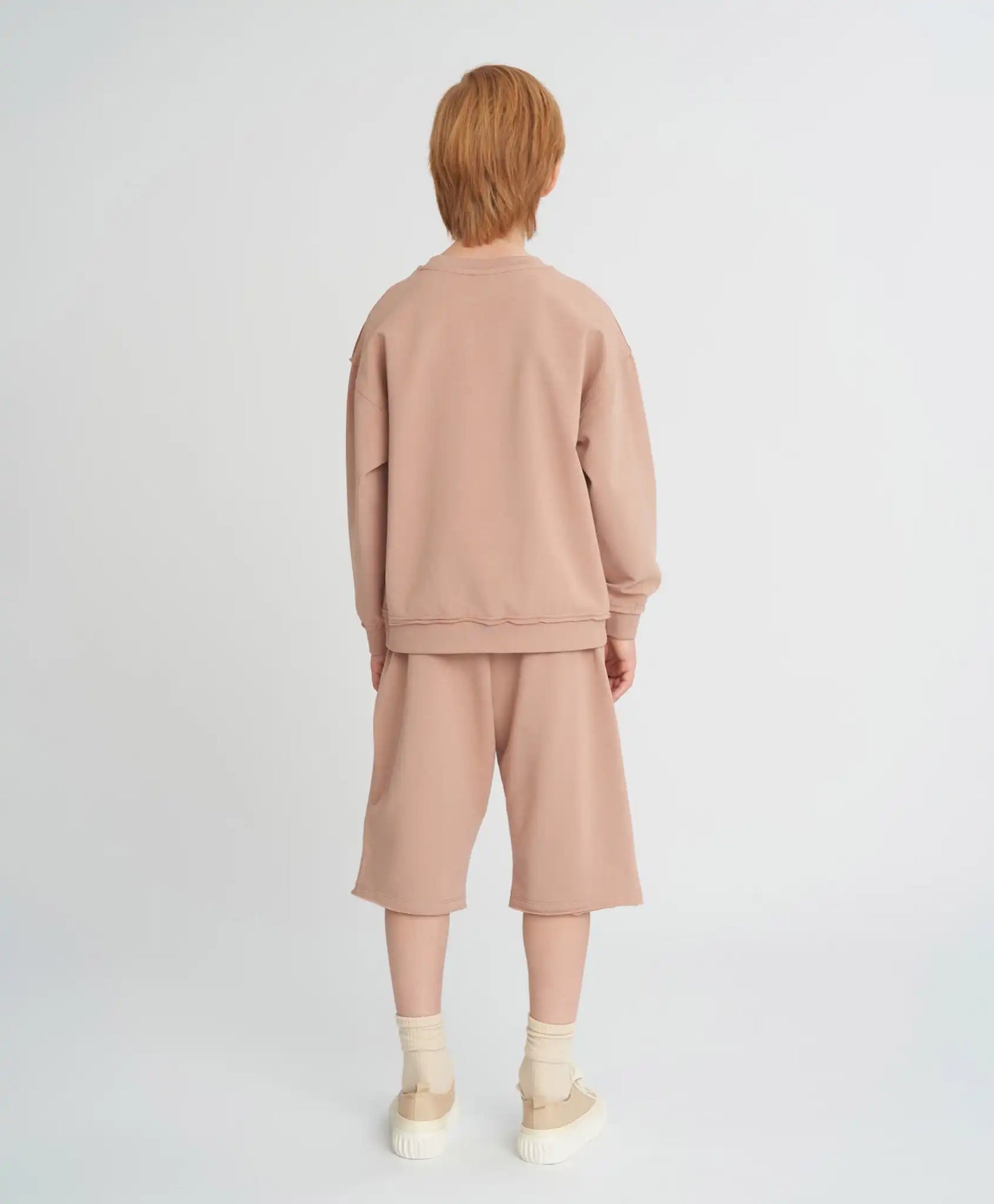 Pantaloni scurți lungi pentru copii, cu talie elastică, bej, Button Blue