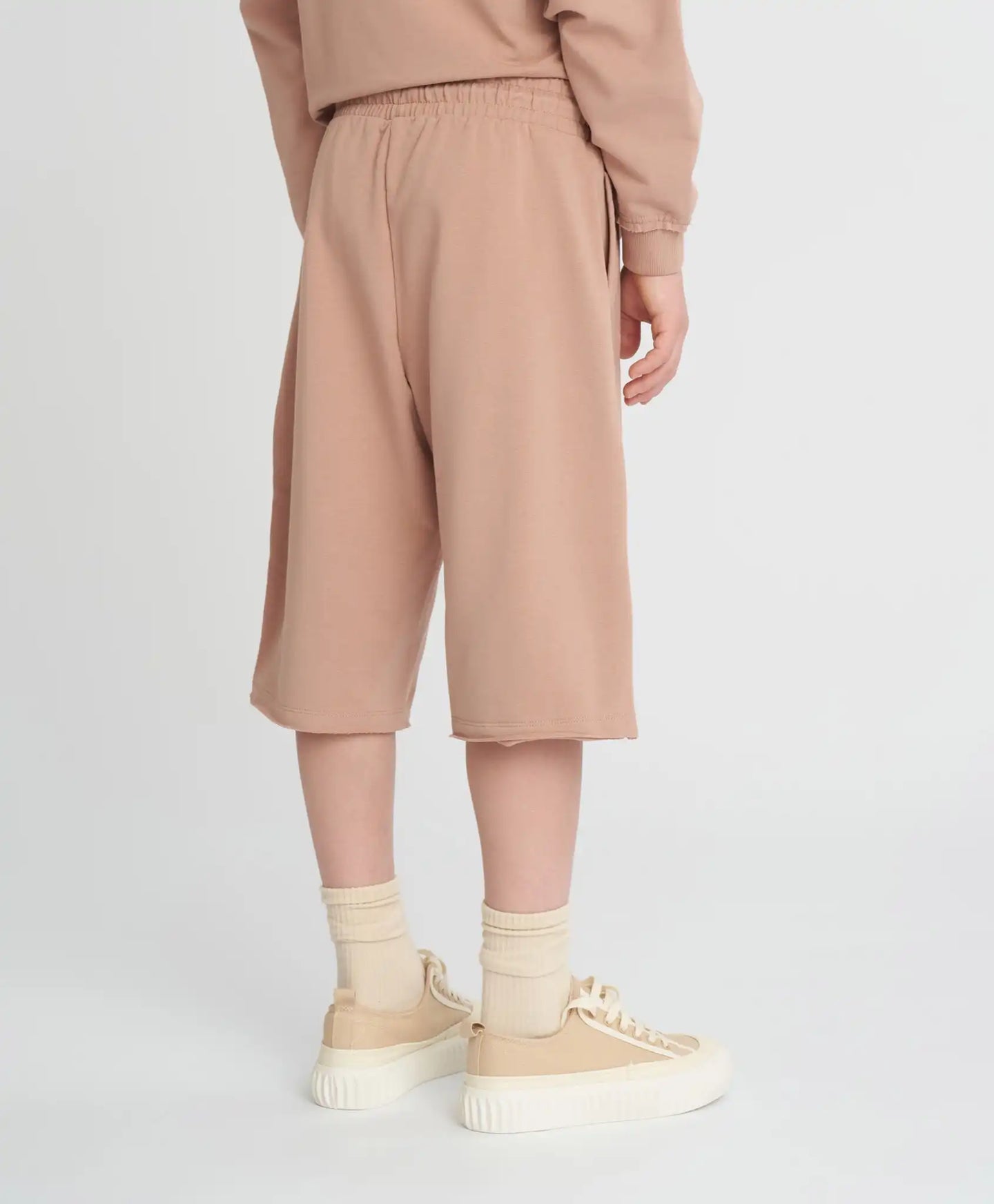 Pantaloni scurți lungi pentru copii, cu talie elastică, bej, Button Blue