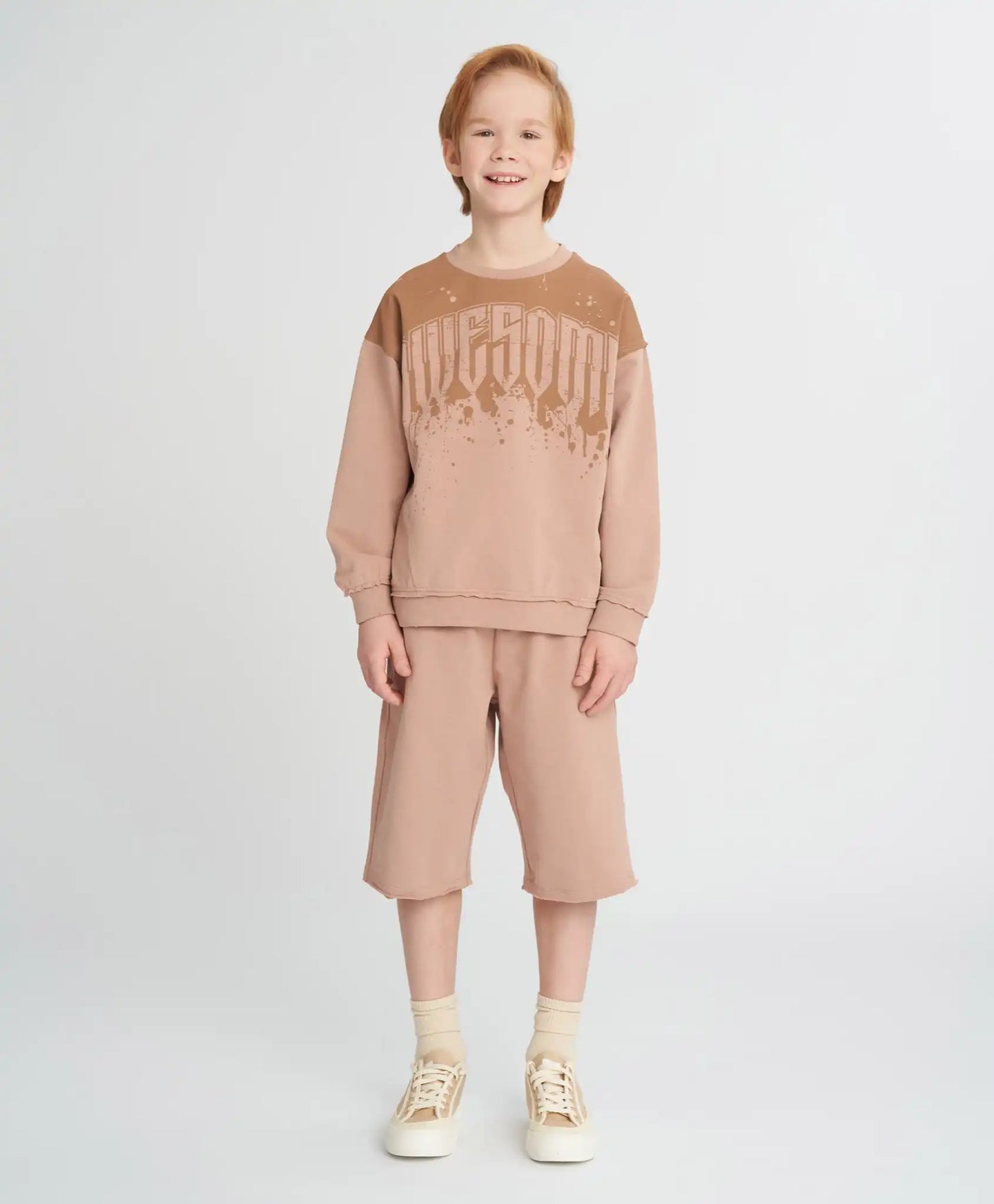 Pantaloni scurți lungi pentru copii, cu talie elastică, bej, Button Blue