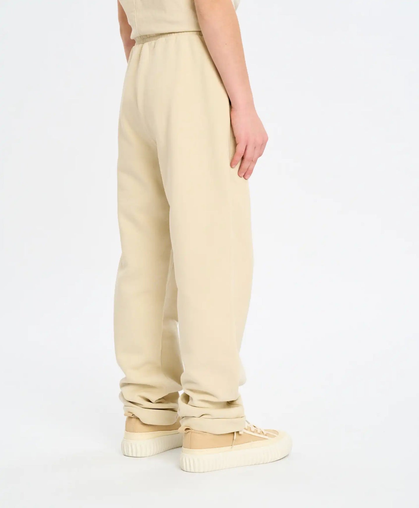 Pantaloni sport pentru copii, albi, cu talie elastică și imprimeu, Button Blue