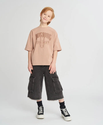 Bermude din denim pentru copii, gri, cu tiv rupt, Button Blue