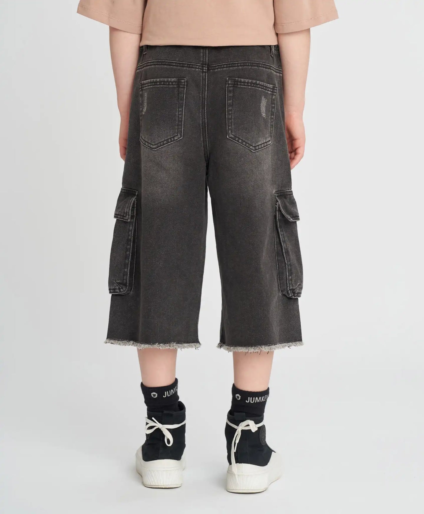 Bermude din denim pentru copii, gri, cu tiv rupt, Button Blue