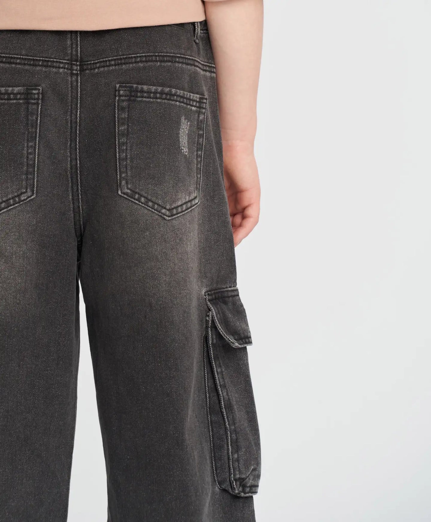 Bermude din denim pentru copii, gri, cu tiv rupt, Button Blue