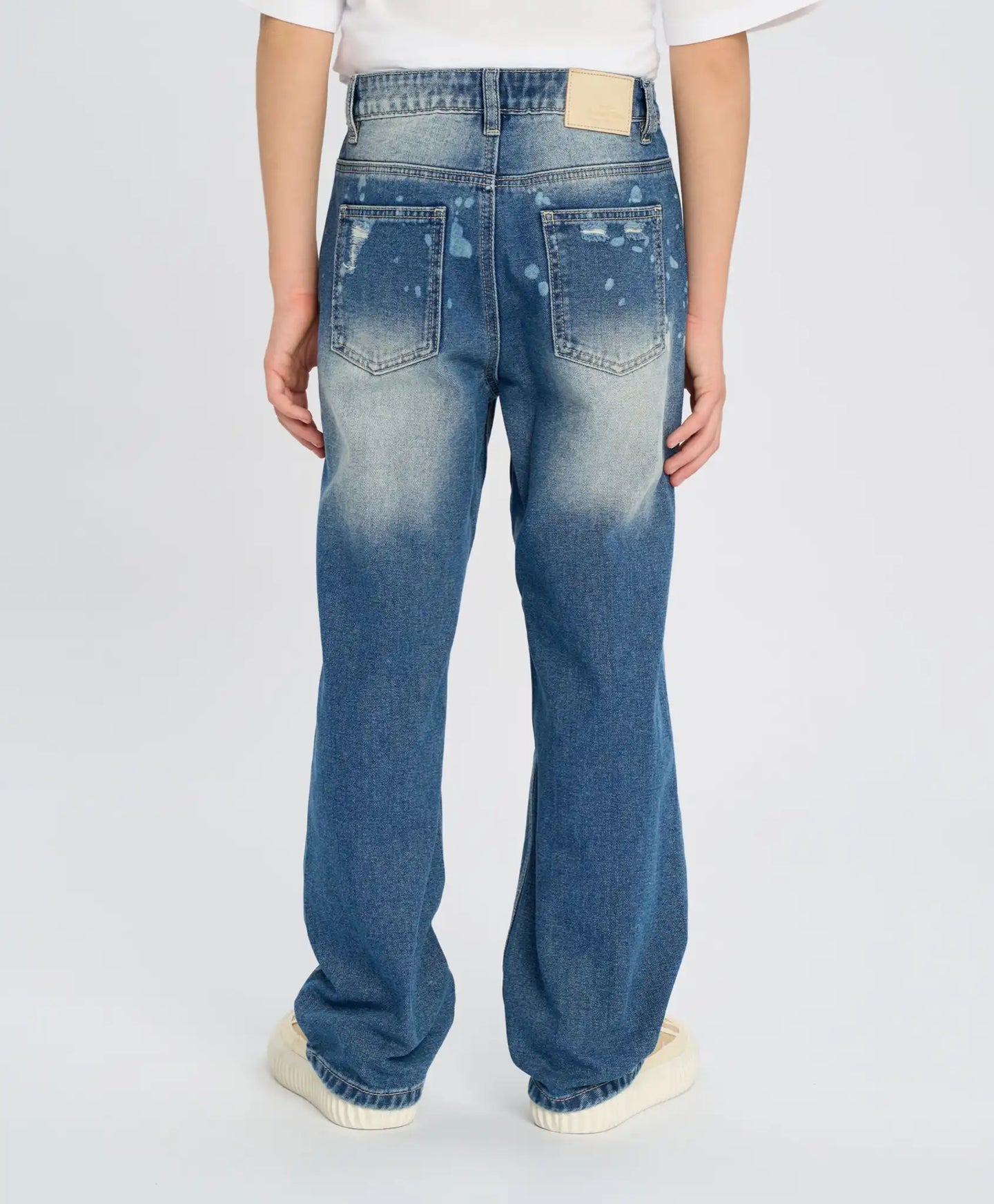 Blugi drepți pentru copii, model mom, albaștri, cu uzură, Button Blue