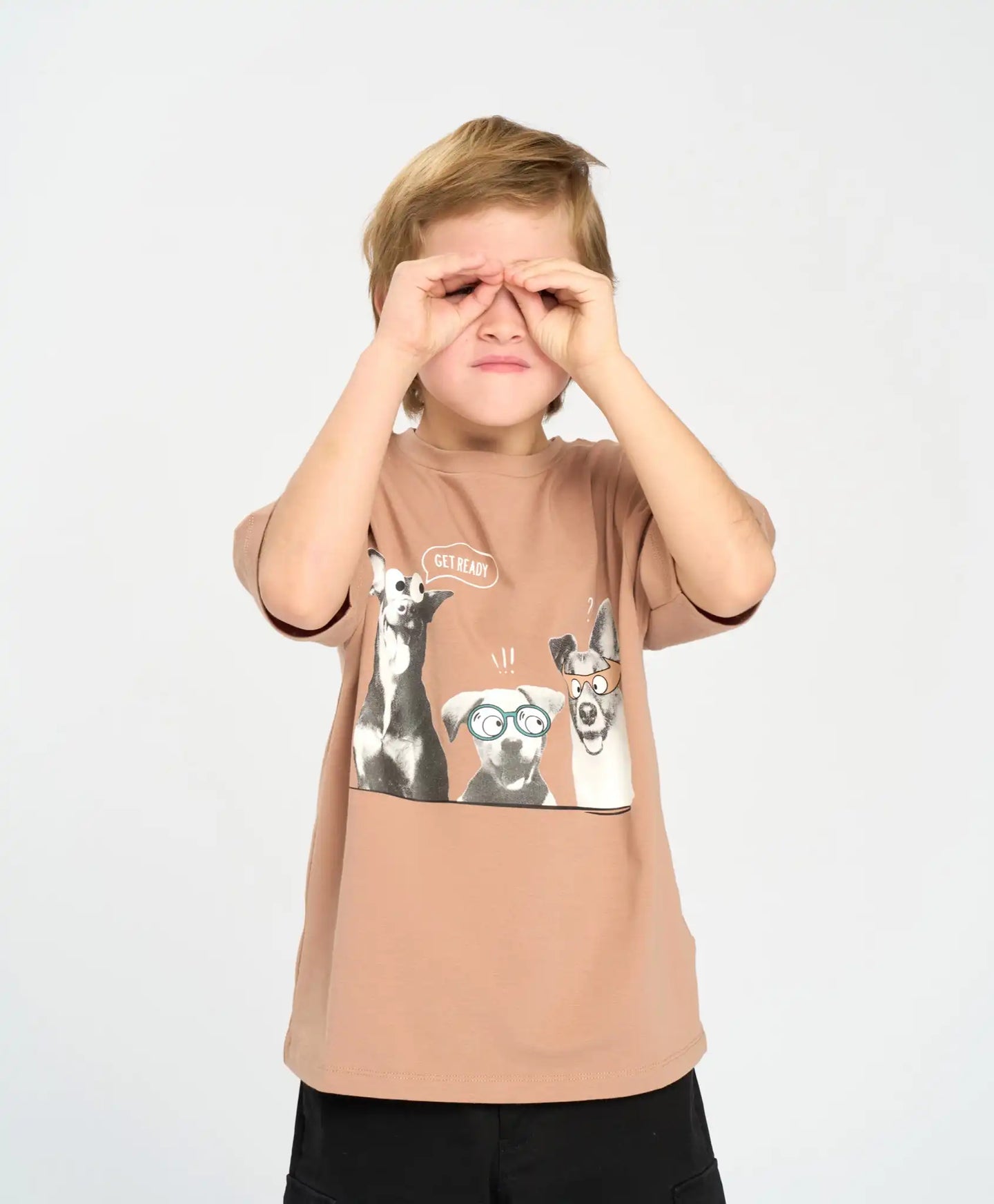 Tricou cu mânecă scurtă pentru băiat, maro, oversize, cu imprimeu, Button Blue