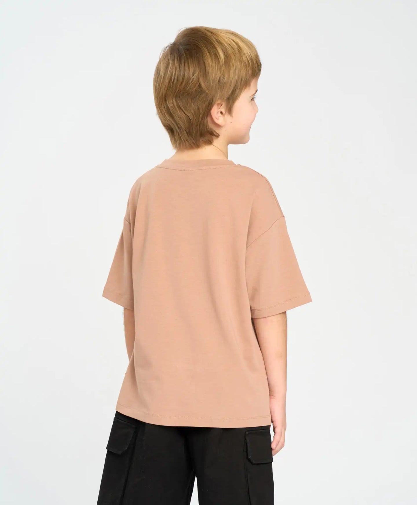 Tricou cu mânecă scurtă pentru băiat, maro, oversize, cu imprimeu, Button Blue