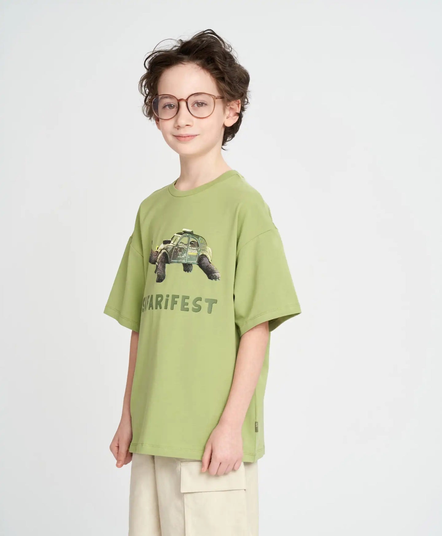 Tricou cu mânecă scurtă pentru băiat, verde, oversize, cu imprimeu, Button Blue