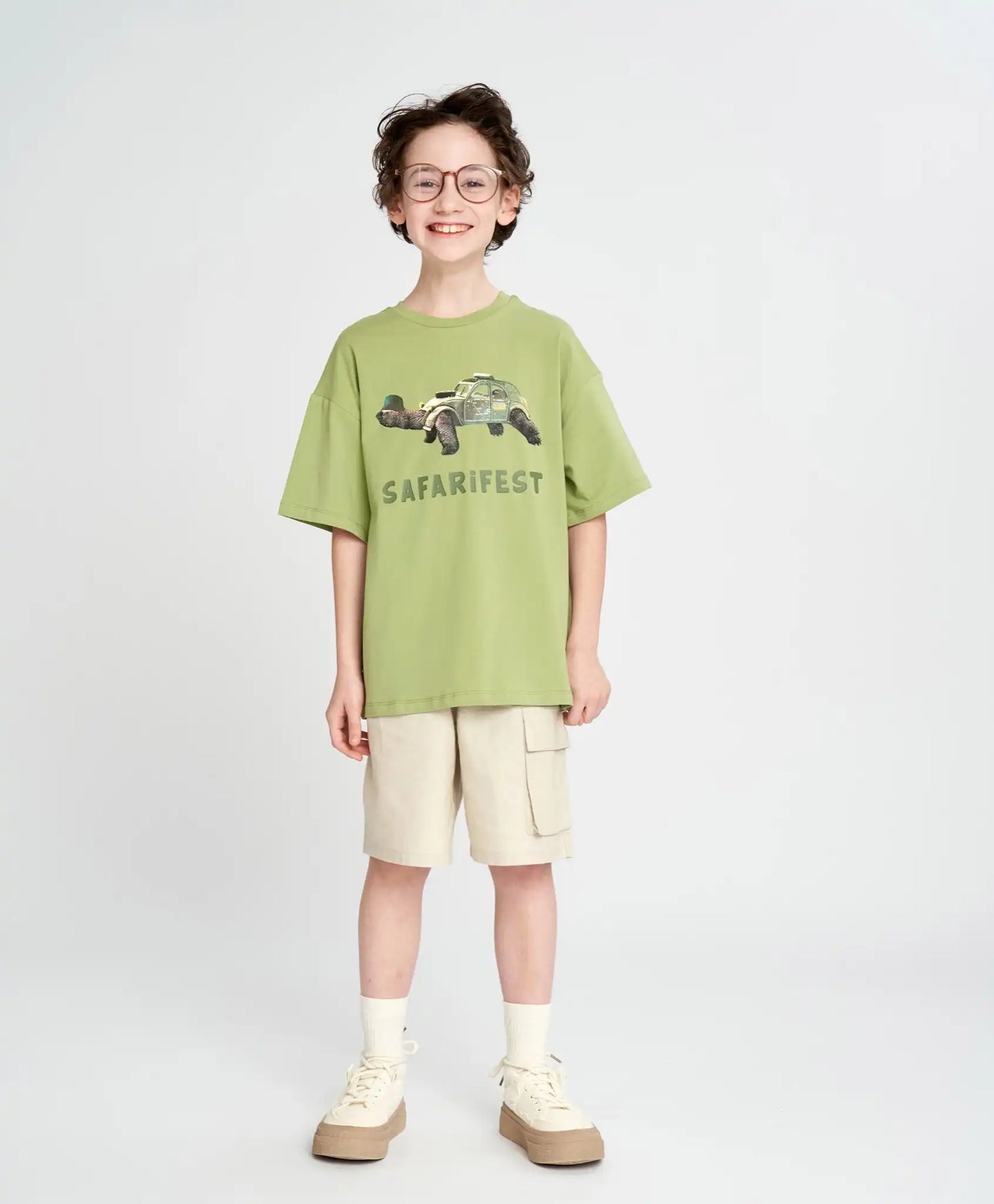 Tricou cu mânecă scurtă pentru băiat, verde, oversize, cu imprimeu, Button Blue