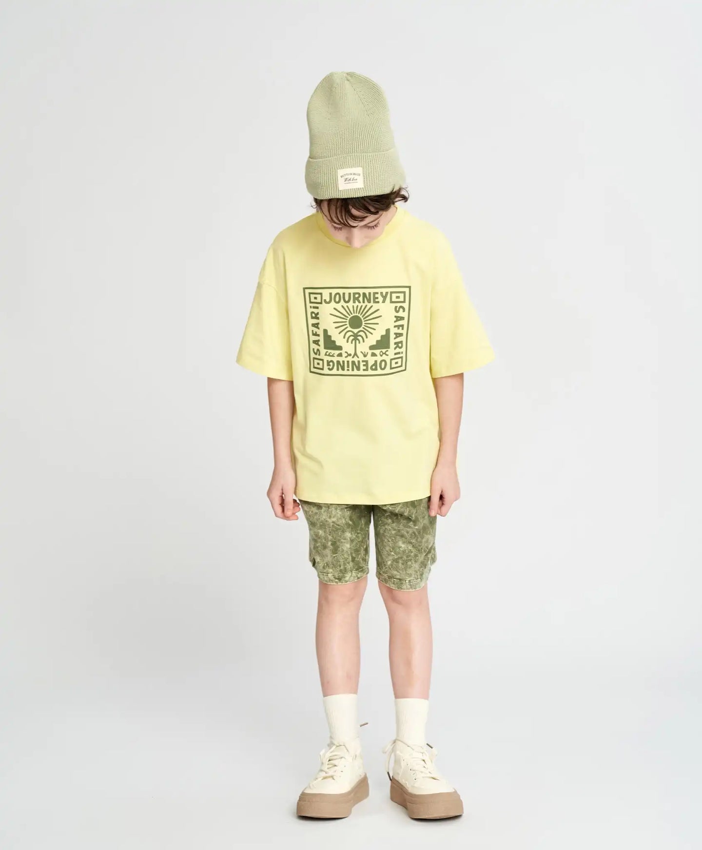 Tricou cu mânecă scurtă pentru băiat, galben, oversize, cu imprimeu, Button Blue