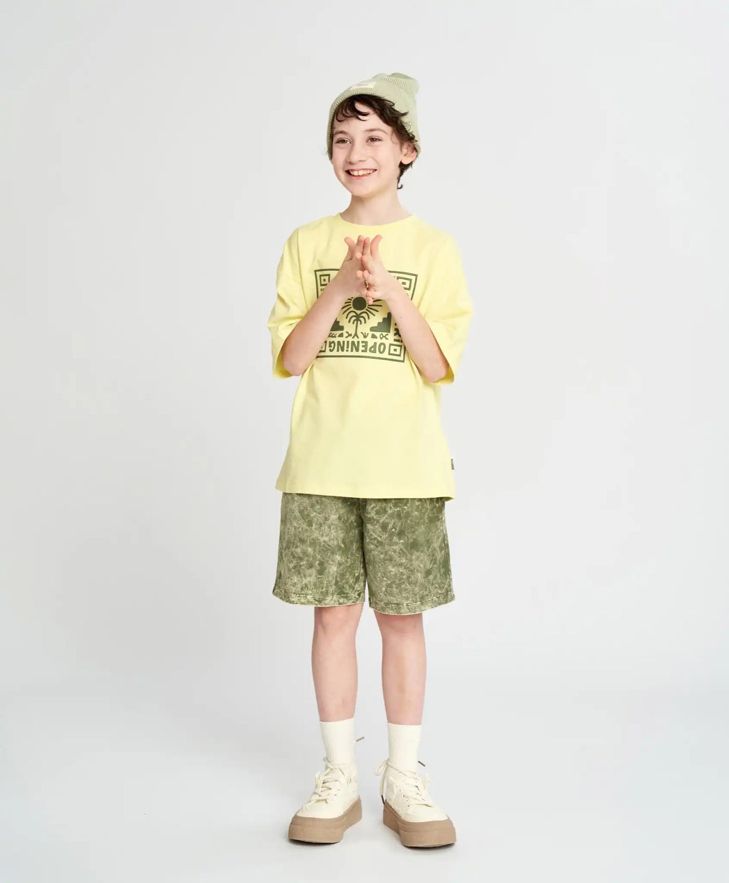 Tricou cu mânecă scurtă pentru băiat, galben, oversize, cu imprimeu, Button Blue