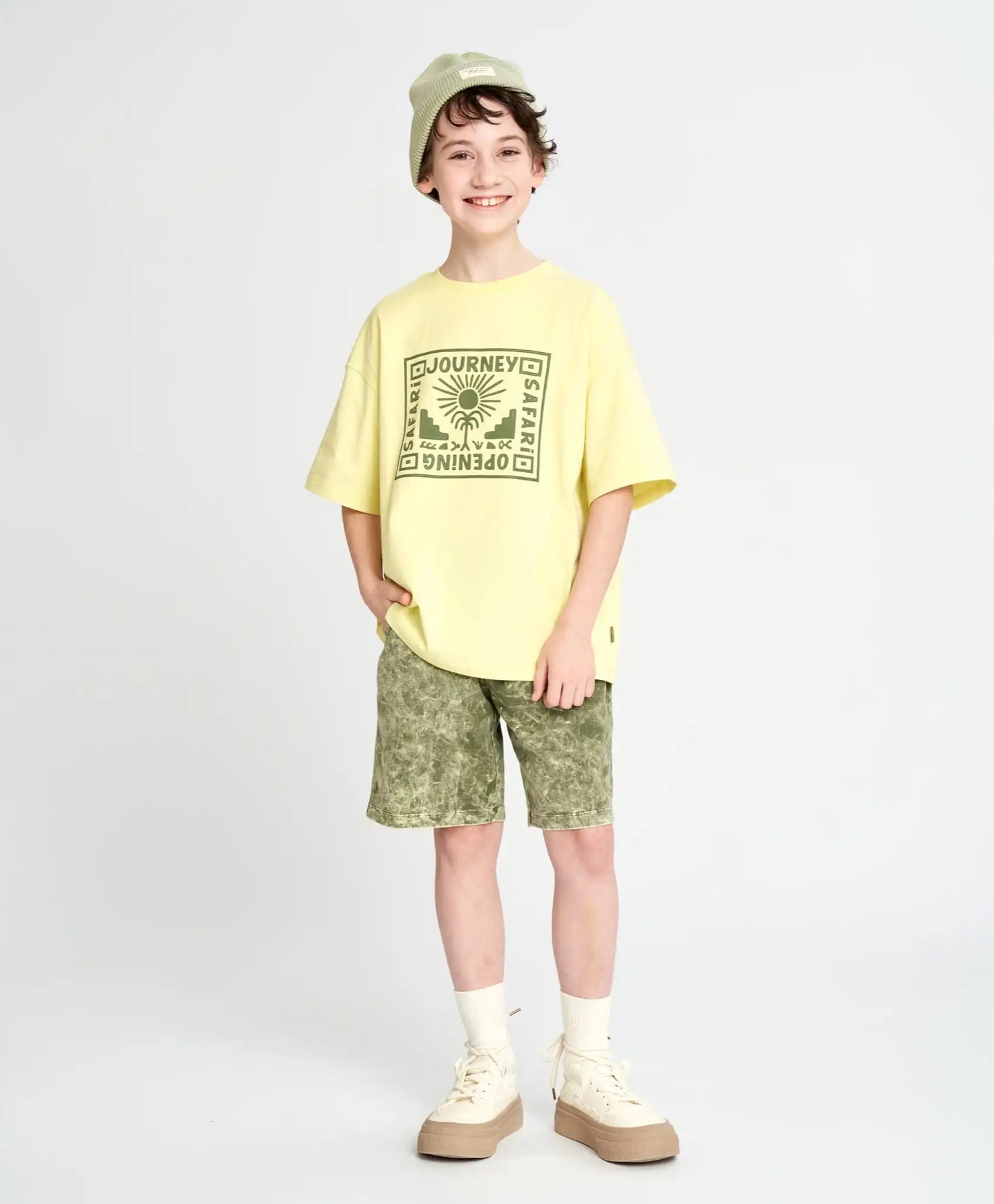 Tricou cu mânecă scurtă pentru băiat, galben, oversize, cu imprimeu, Button Blue