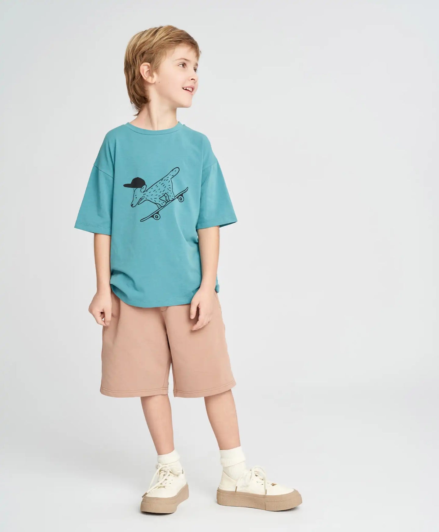 Pantaloni scurți tricot pentru copii, în nuanță de nisip, Button Blue