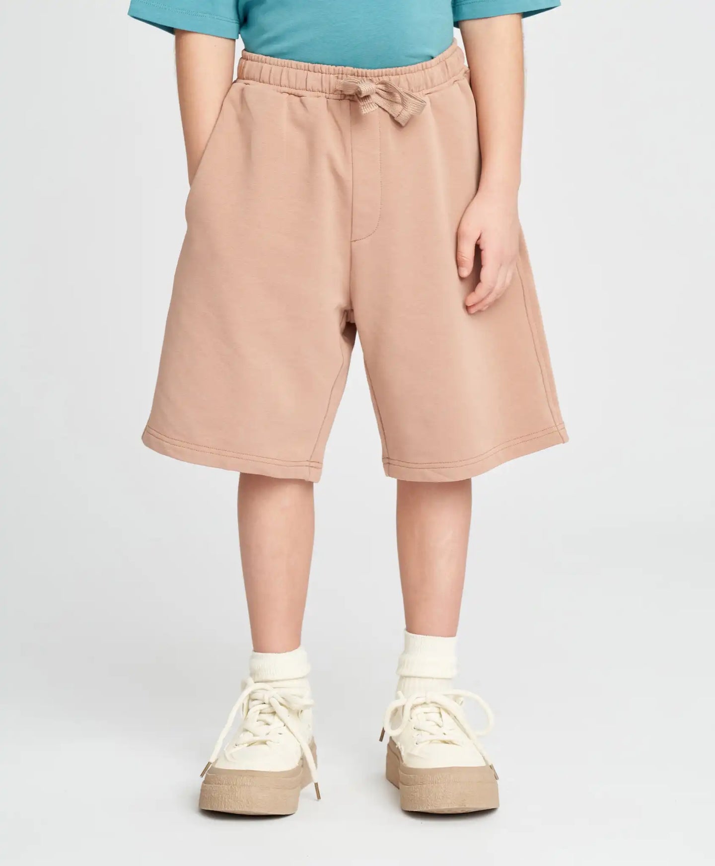 Pantaloni scurți tricot pentru copii, în nuanță de nisip, Button Blue