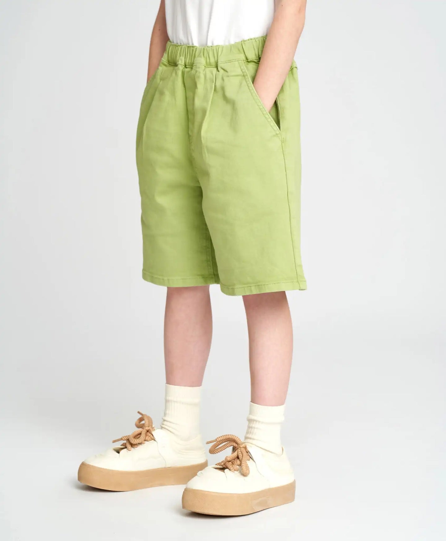 Pantaloni scurți pentru băiat, verzi, sub genunchi, cu talie elastică, Button Blue