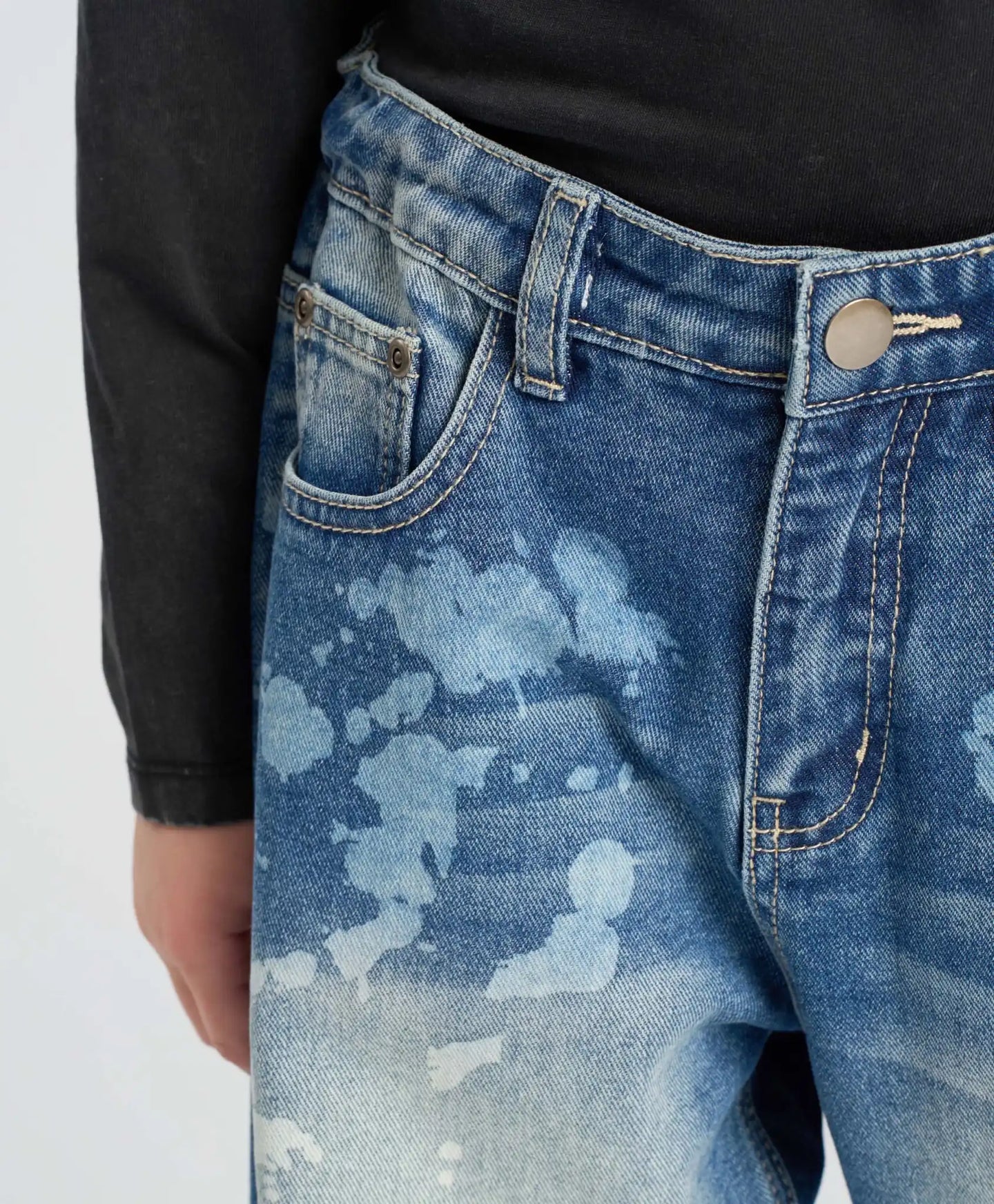 Blugi drepți pentru copii, albaștri, cu uzură, Button Blue