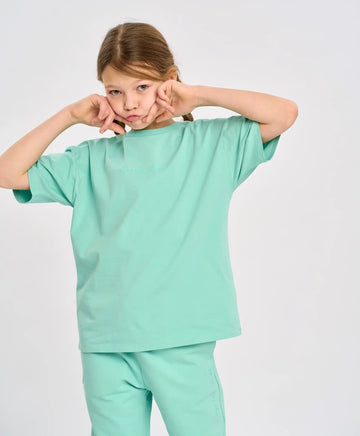 Tricou de bază pentru copii, verde, cu mânecă scurtă, Button Blue