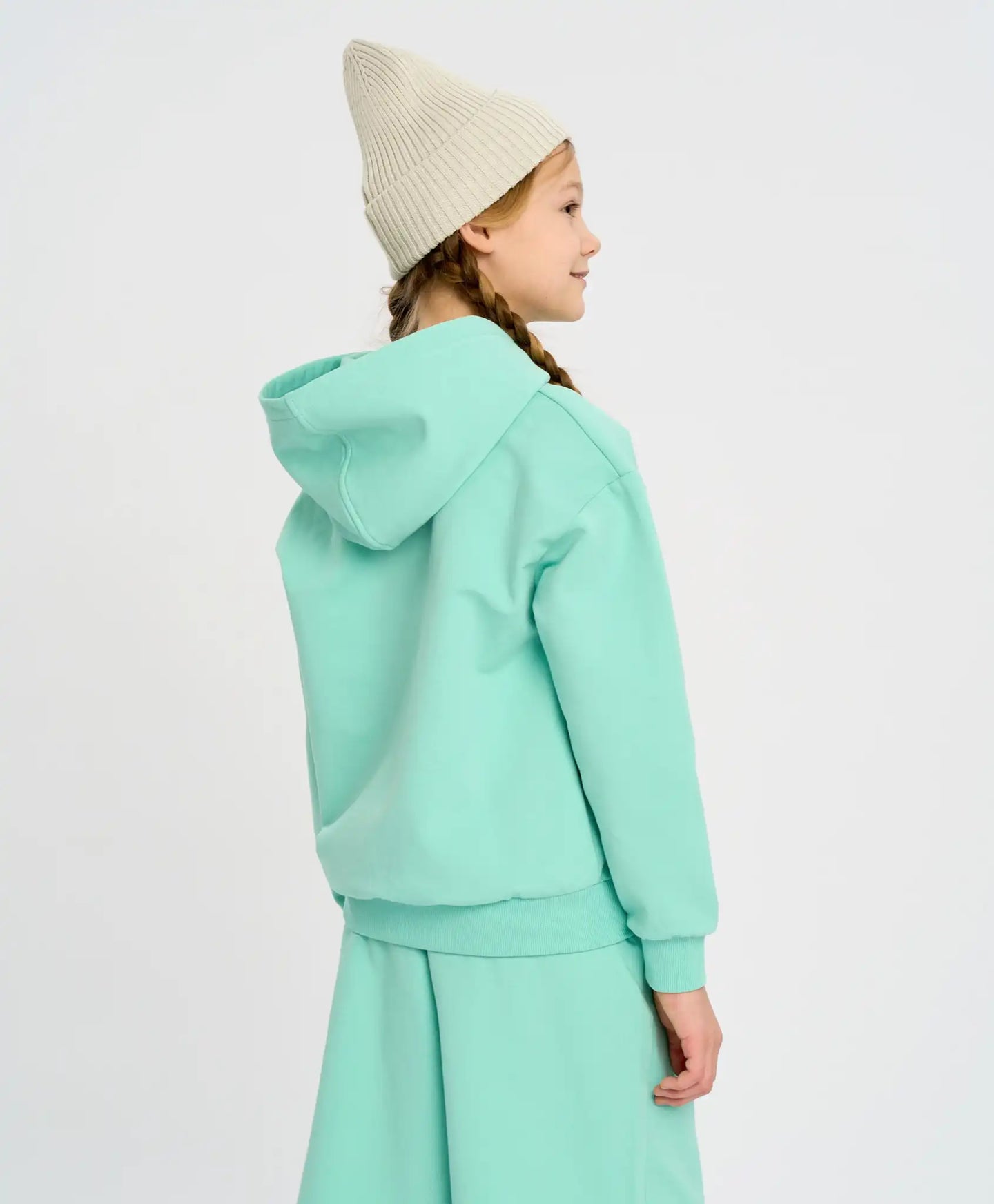 Hanorac de bază pentru copii cu glugă verde căptușit Button Blue