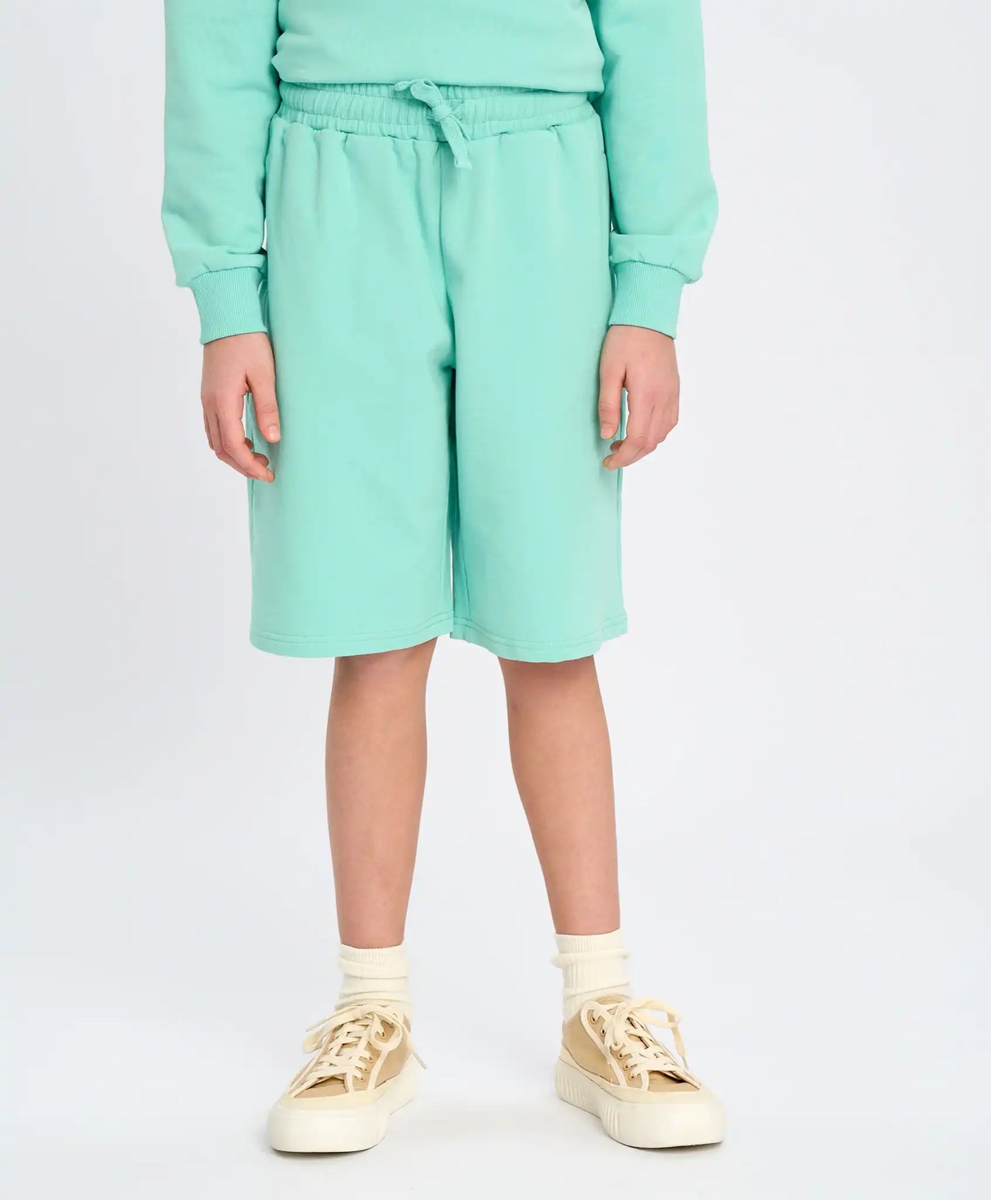 Pantaloni scurți drepți pentru copii, bazați, cu talie elastică, verzi, Button Blue