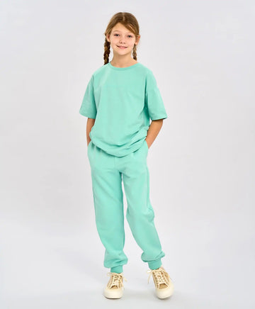 Joggeri de bază, căptușiți, pentru copii, verzi, cu talie elastică, Button Blue