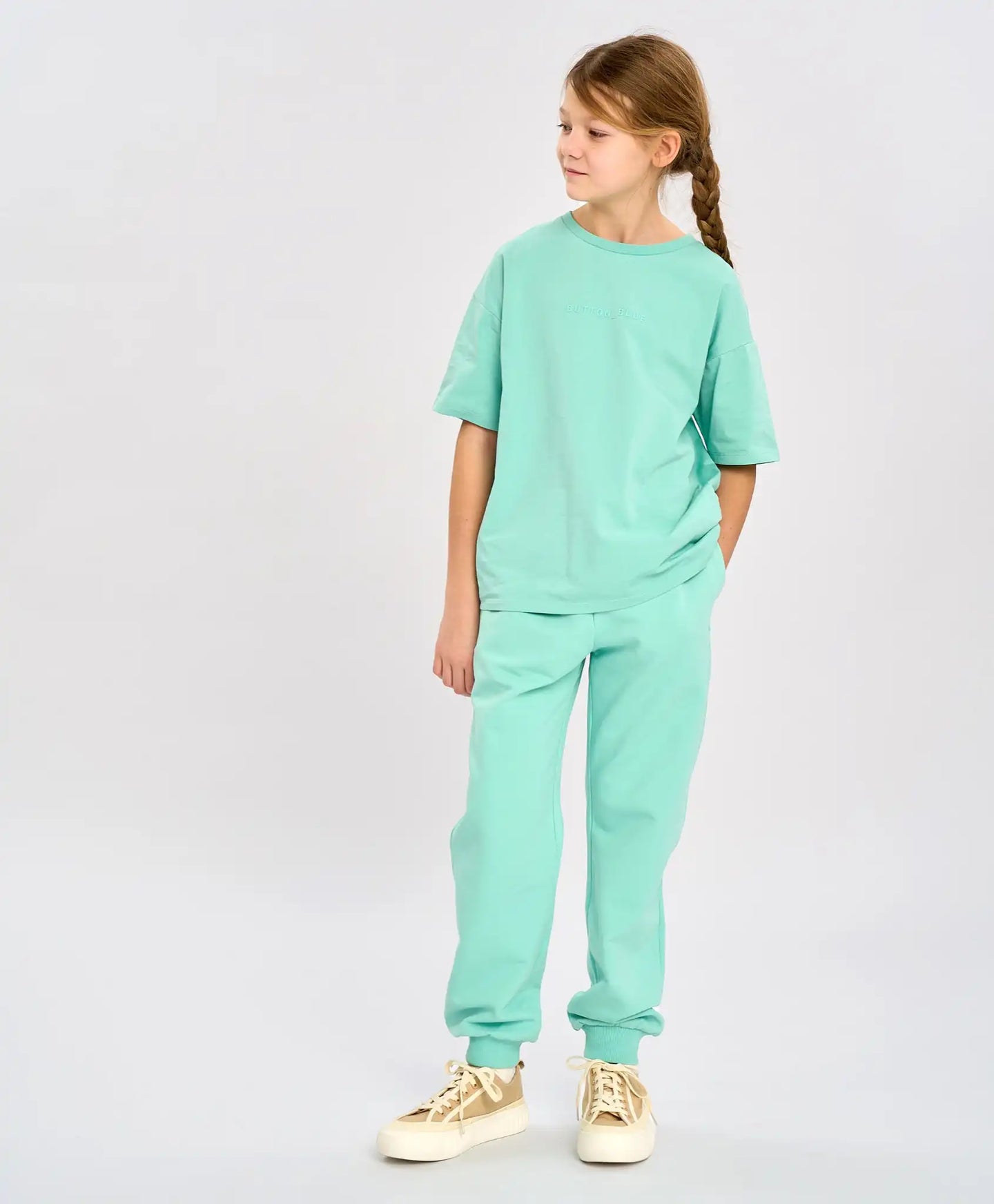 Joggeri de bază, căptușiți, pentru copii, verzi, cu talie elastică, Button Blue