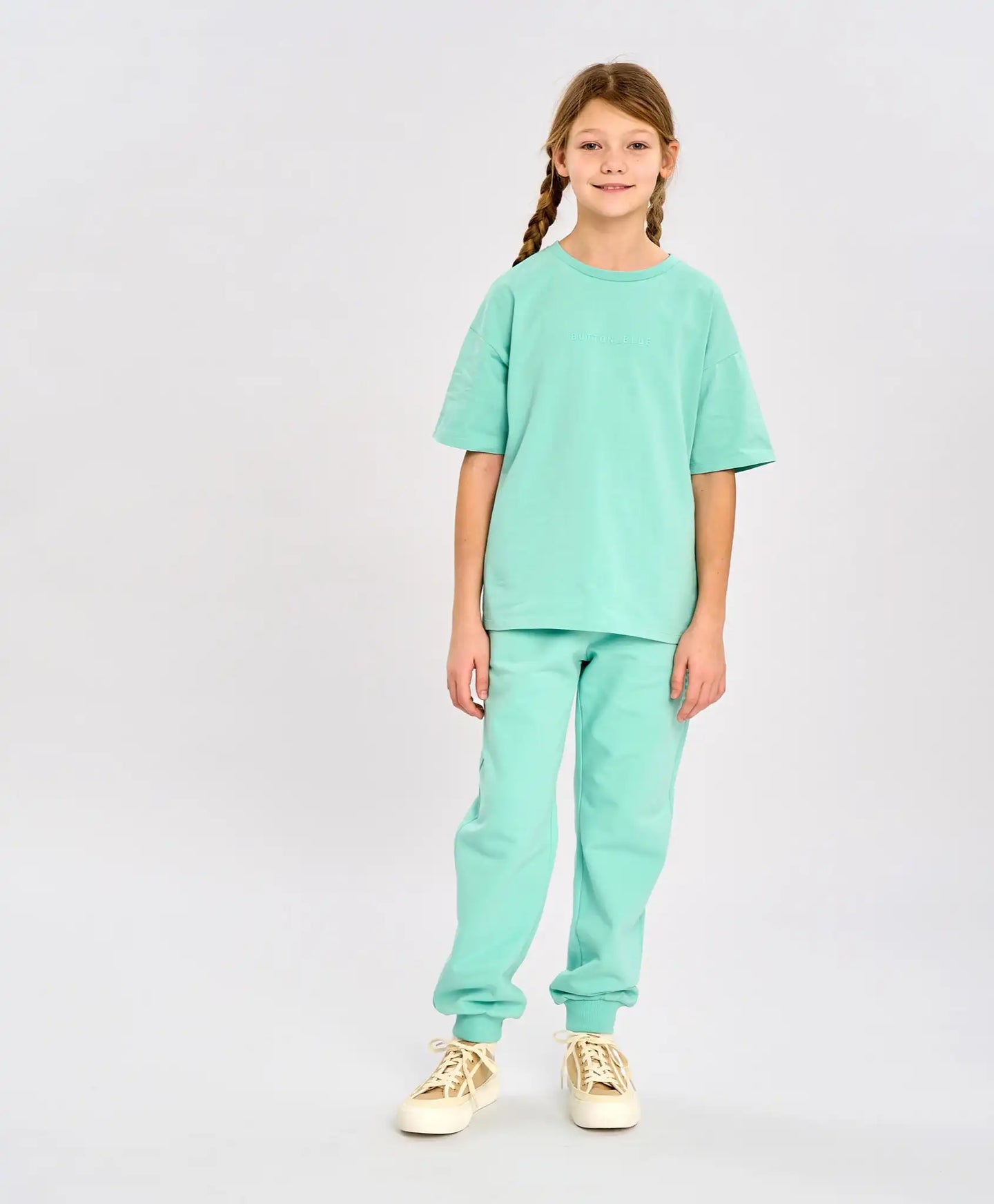 Joggeri de bază, căptușiți, pentru copii, verzi, cu talie elastică, Button Blue