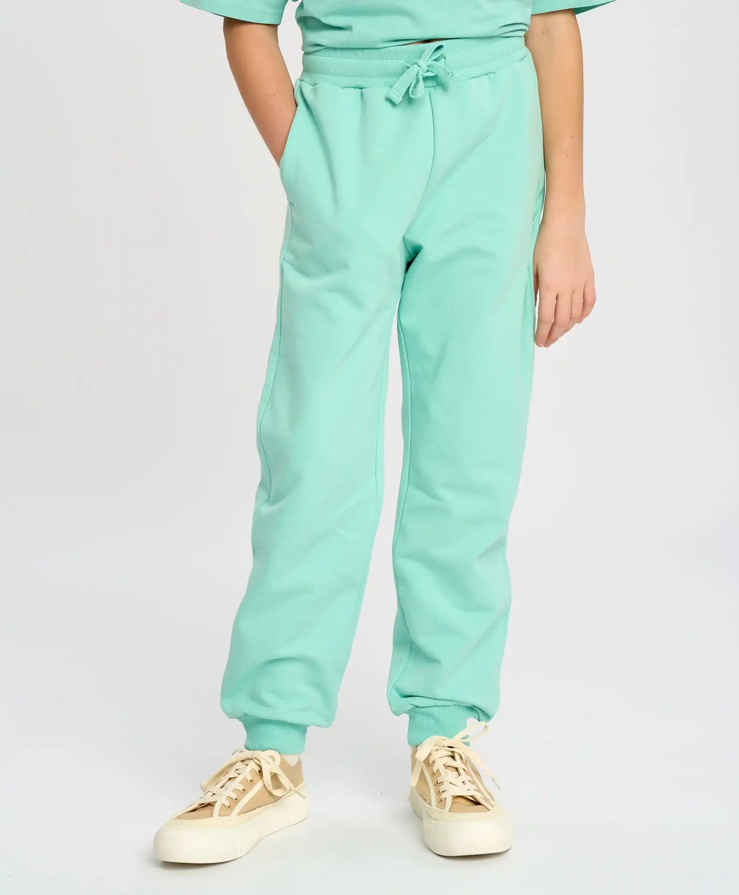 Joggeri de bază, căptușiți, pentru copii, verzi, cu talie elastică, Button Blue