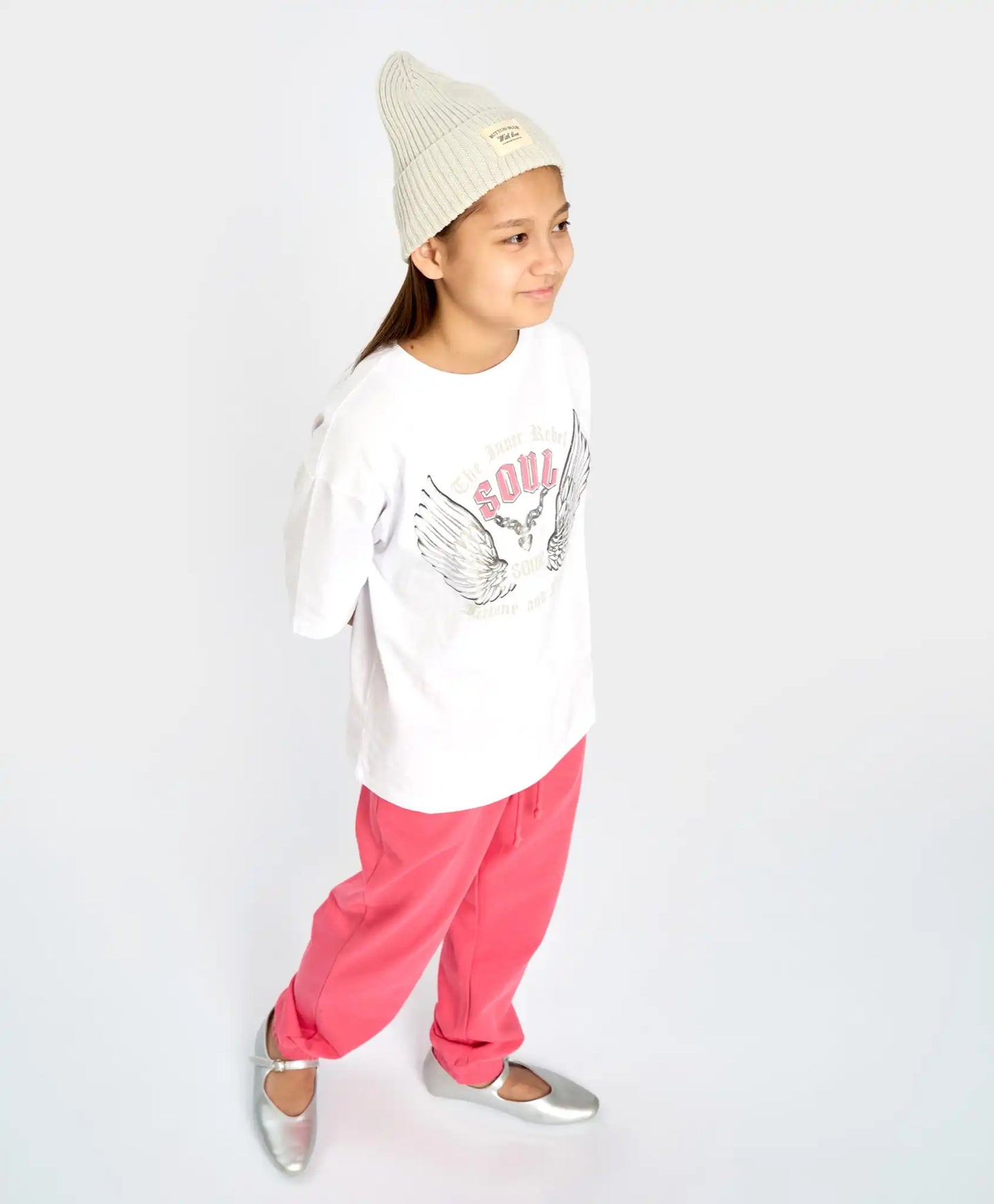 Tricou cu mânecă scurtă pentru fată, alb, oversize, cu imprimeu, Button Blue