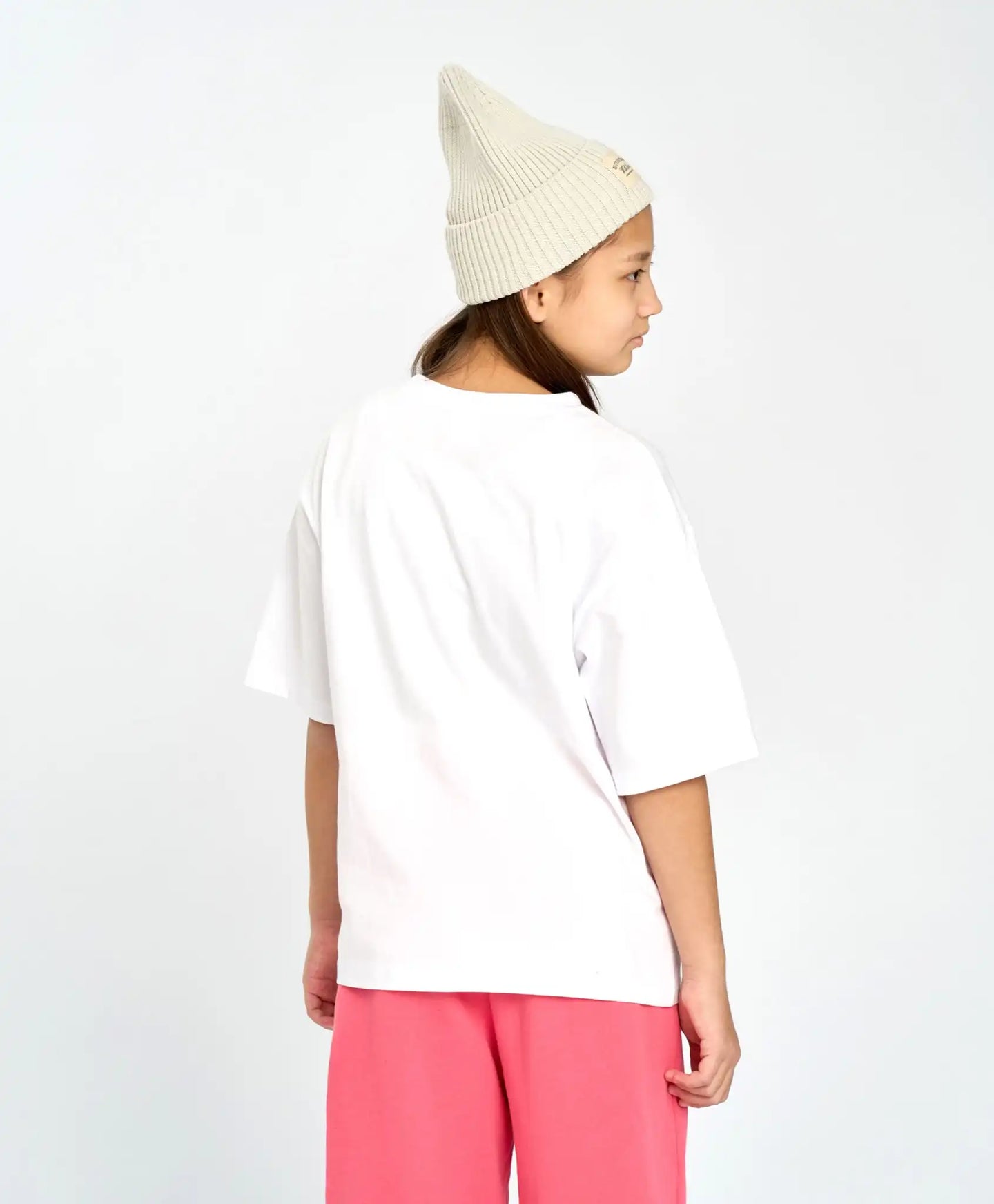 Tricou cu mânecă scurtă pentru fată, alb, oversize, cu imprimeu, Button Blue