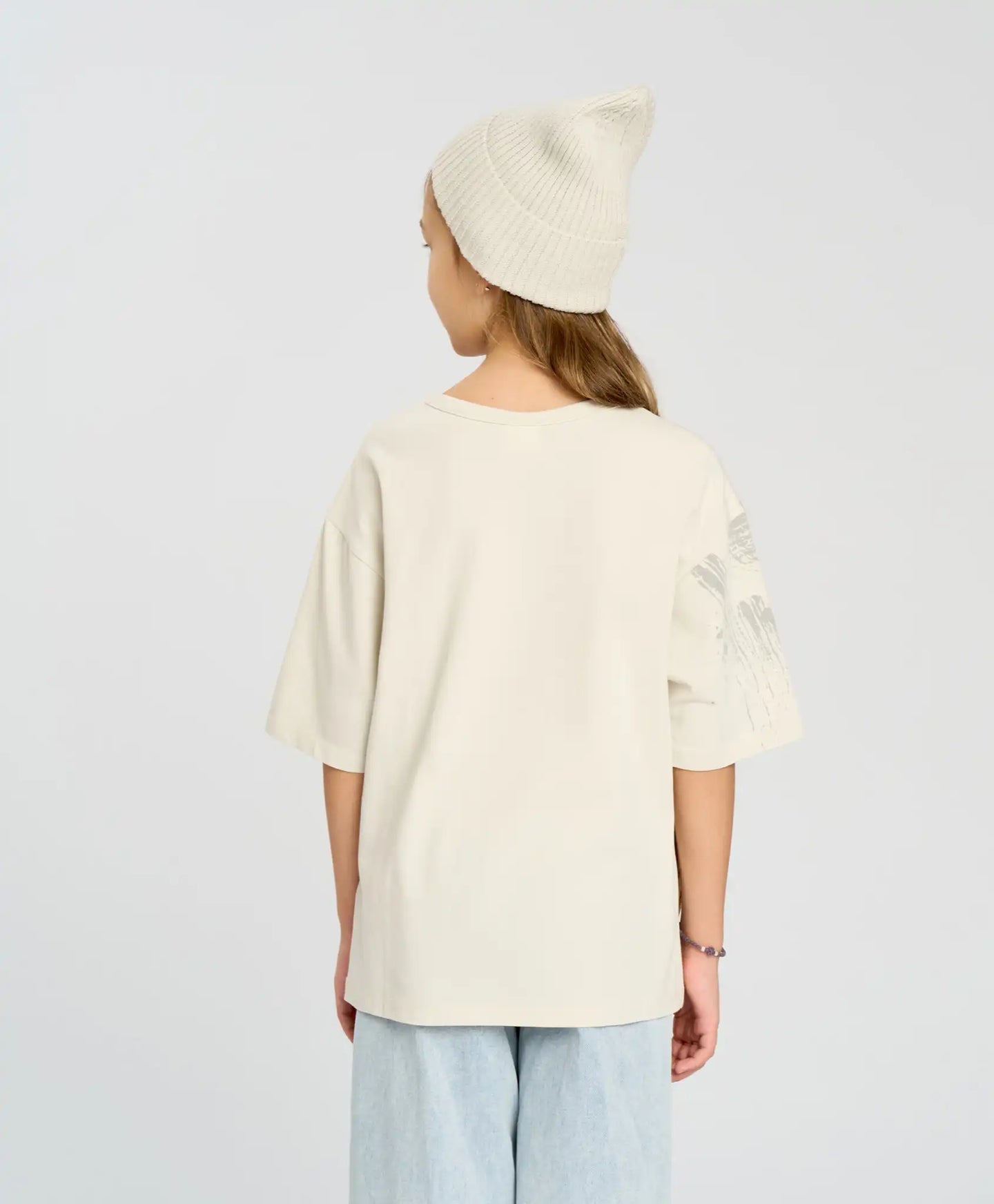 Tricou cu mânecă scurtă pentru fată, alb, oversize, cu imprimeu, Button Blue