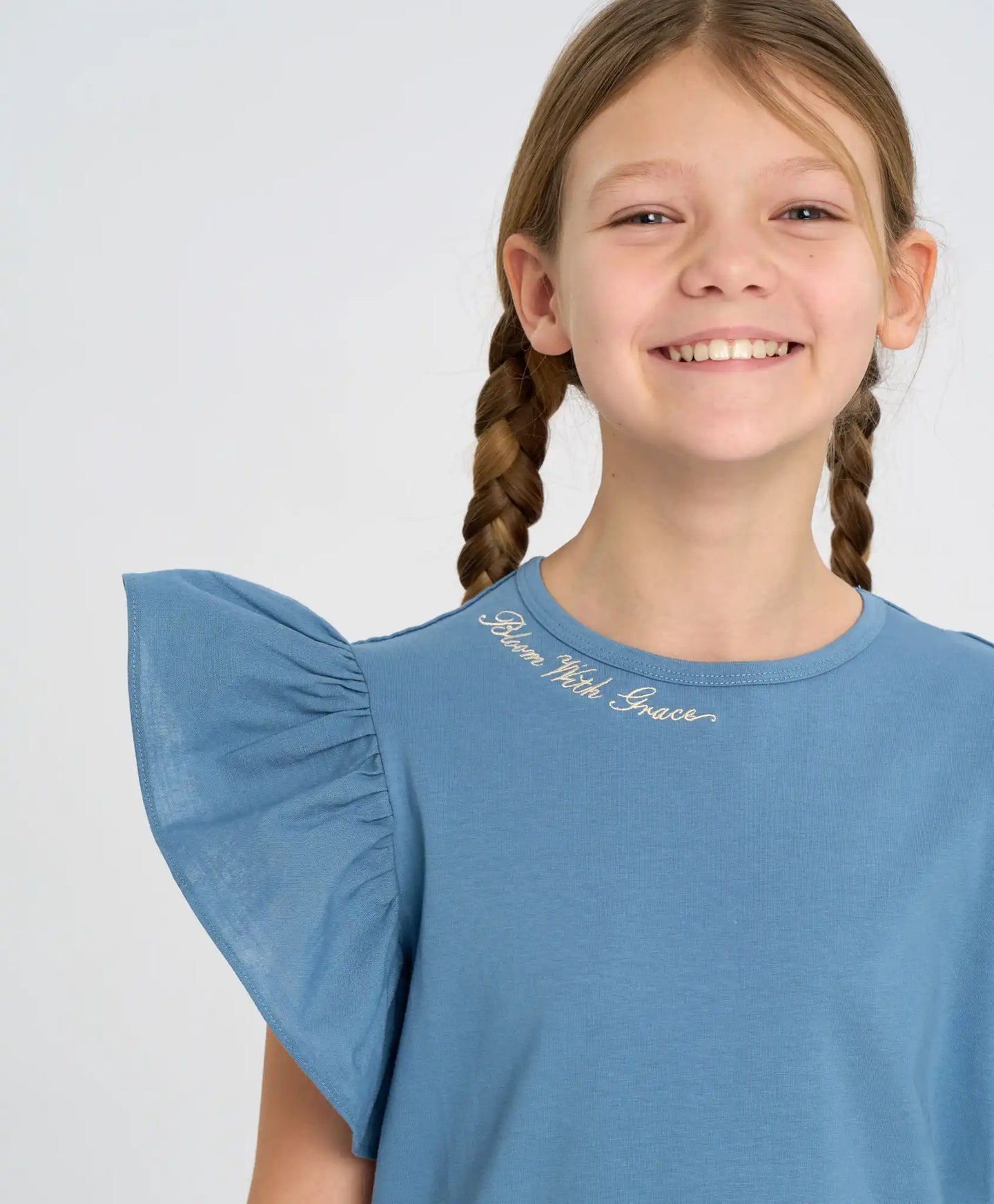 Tricou cu mâneci tip aripi pentru fată, albastru, Button Blue