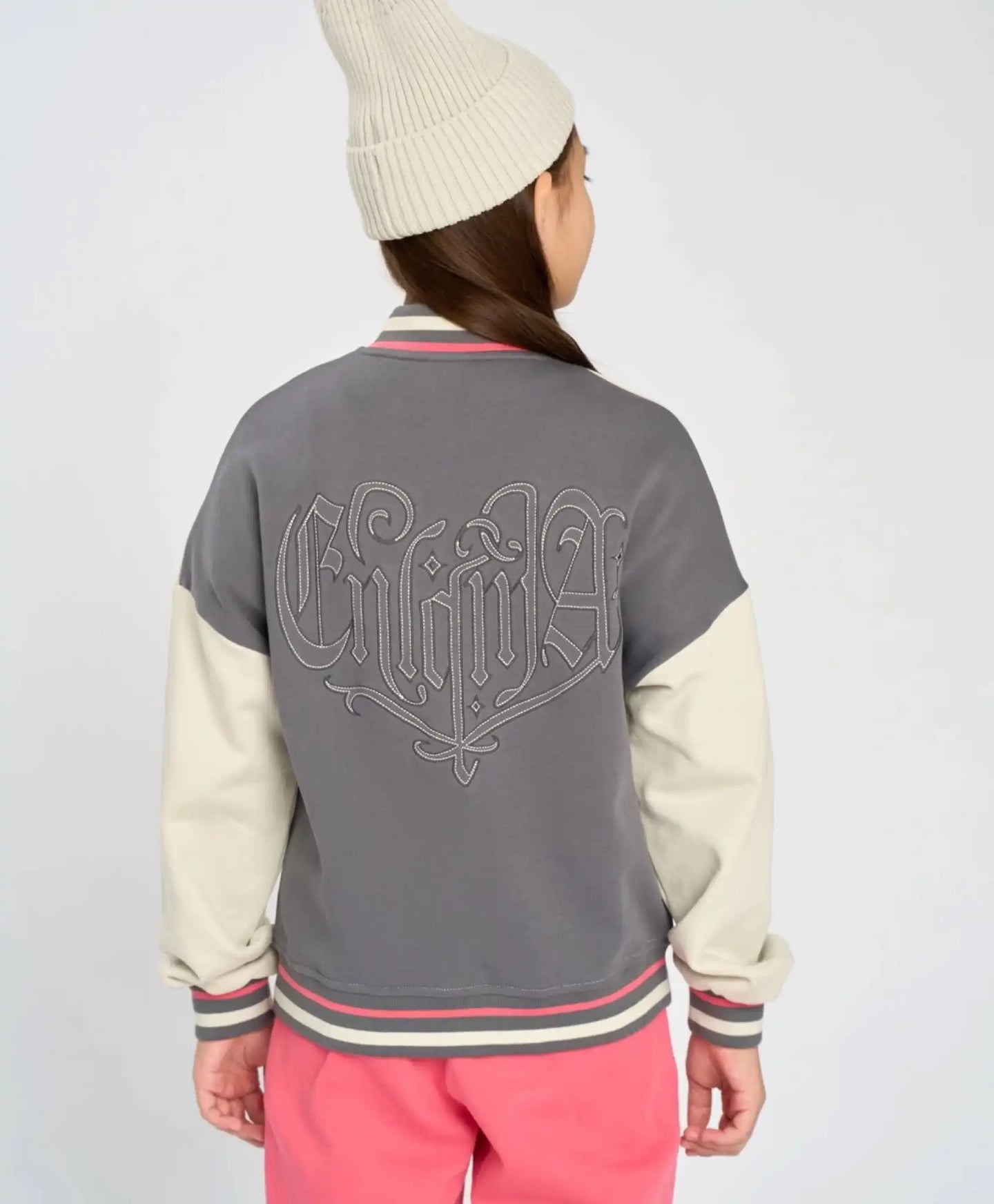 Bomber oversized cu nasturi pentru fete cu aplicație multicoloră Button Blue