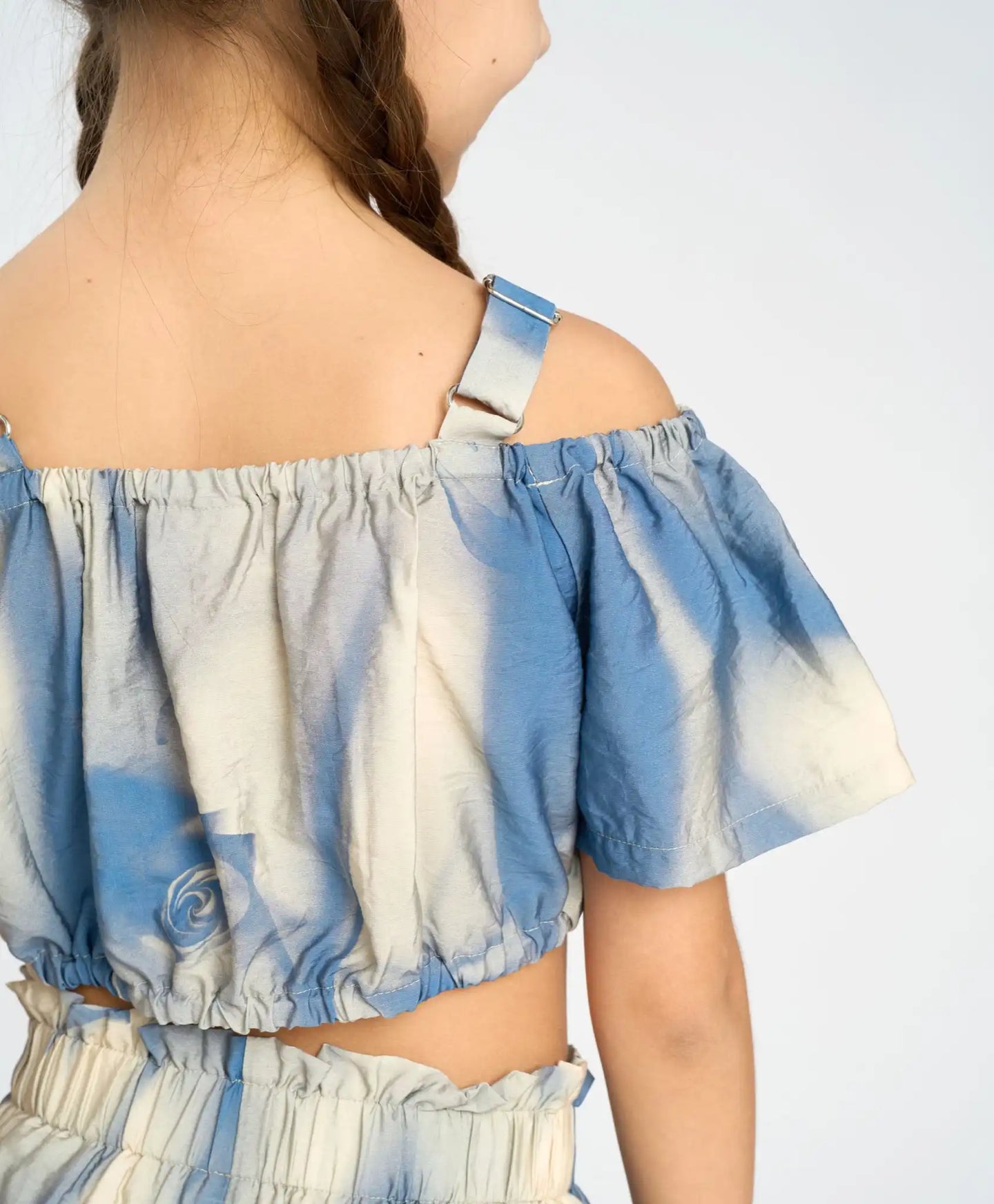 Top pentru fetiță cu bretele reglabil și mâneci drapate, multicolor, Button Blue