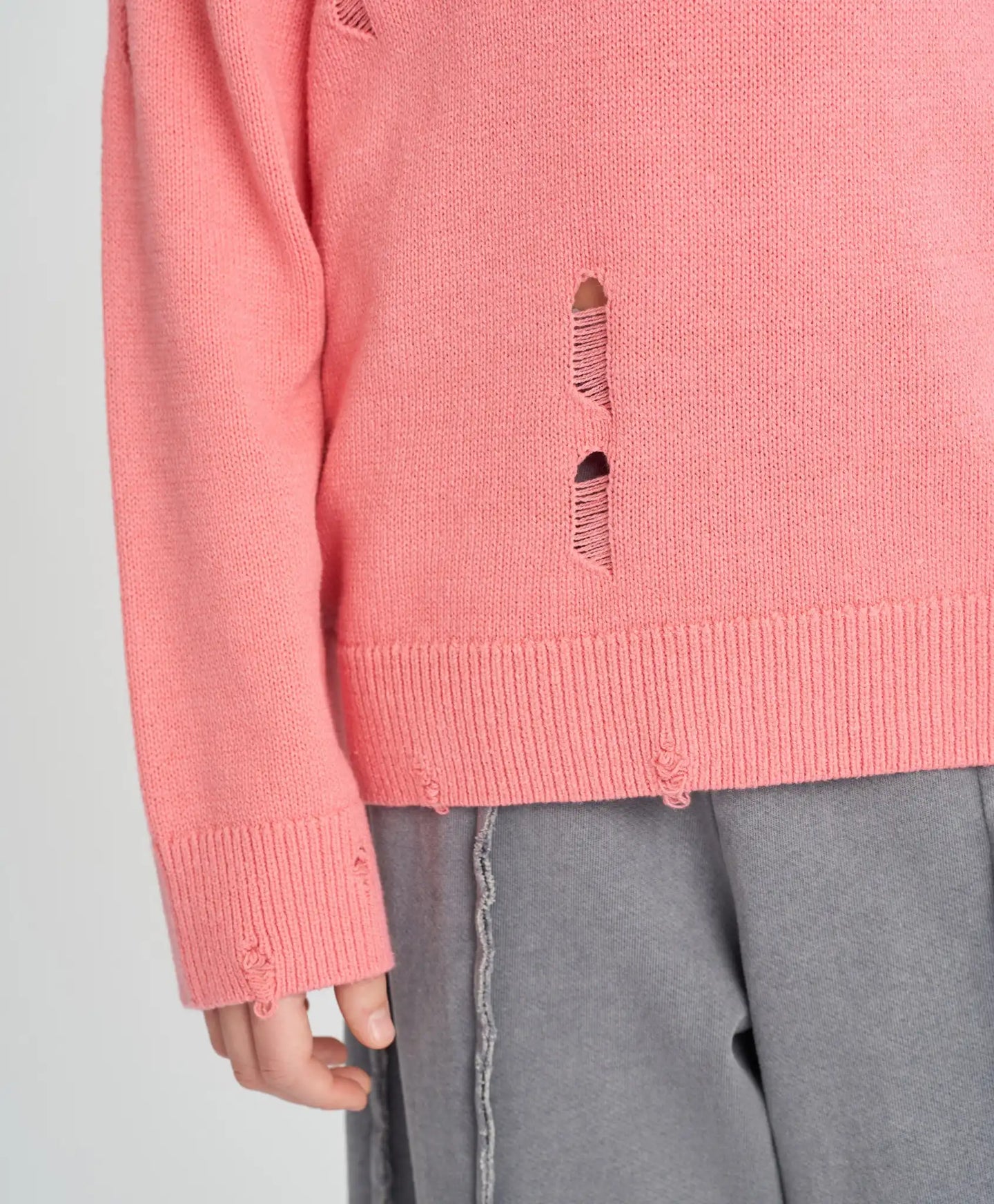 Pulover pentru fete corai cu efect de rupturi, oversized Button Blue