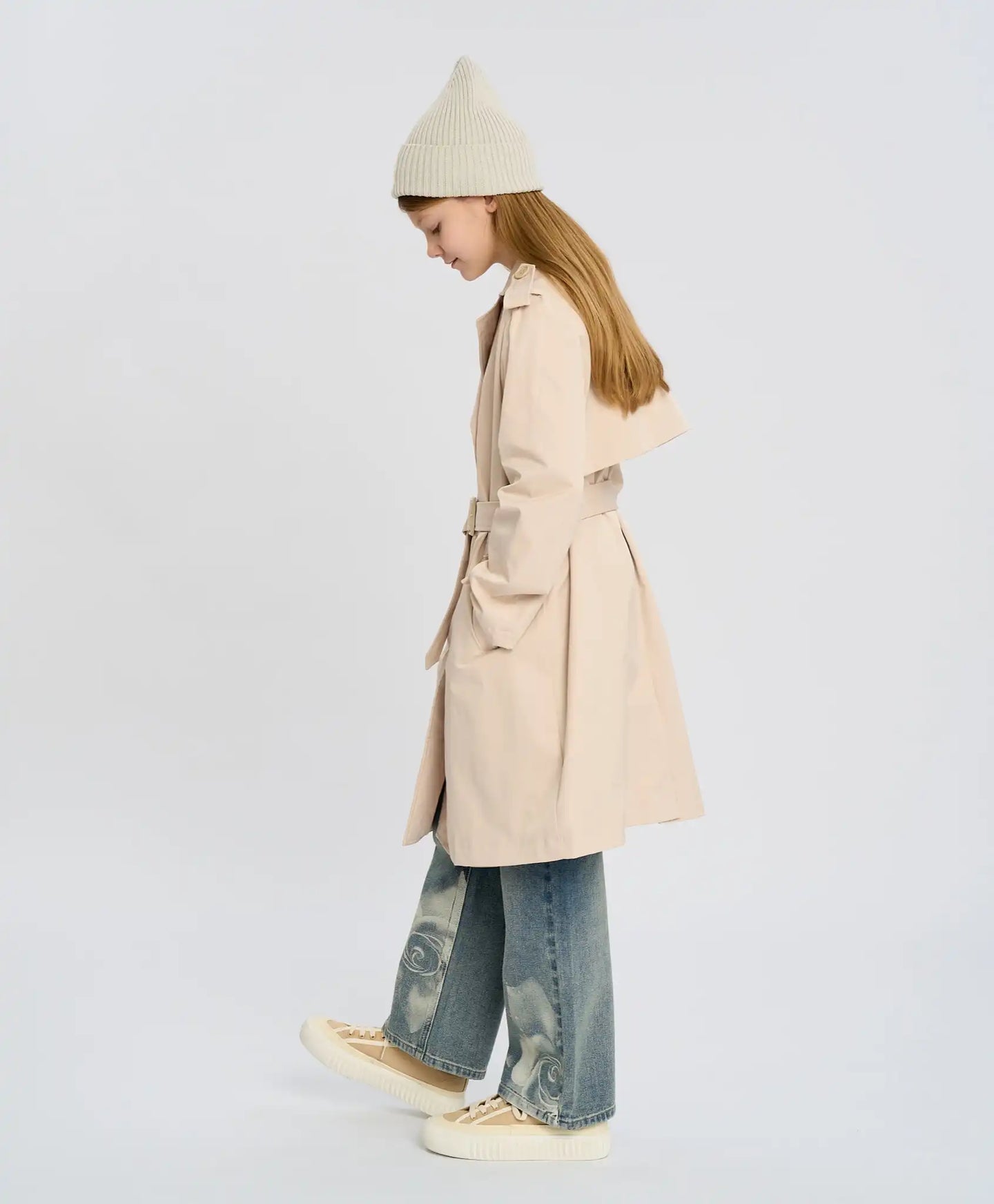 Trench pentru fete cu două rânduri de nasturi alb-crem Button Blue