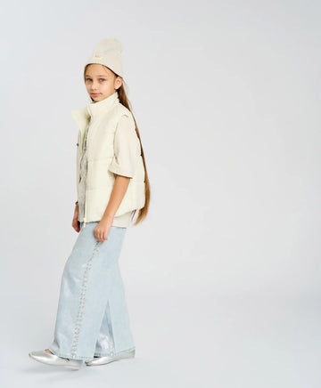 Vestă izolată pentru fată, albă, matlasată, Button Blue