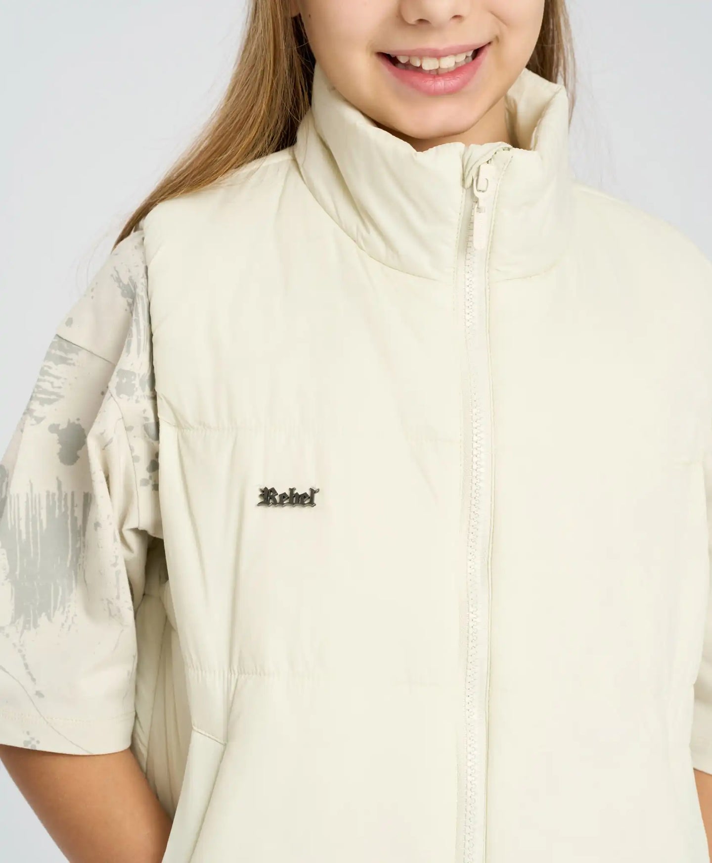 Vestă izolată pentru fată, albă, matlasată, Button Blue