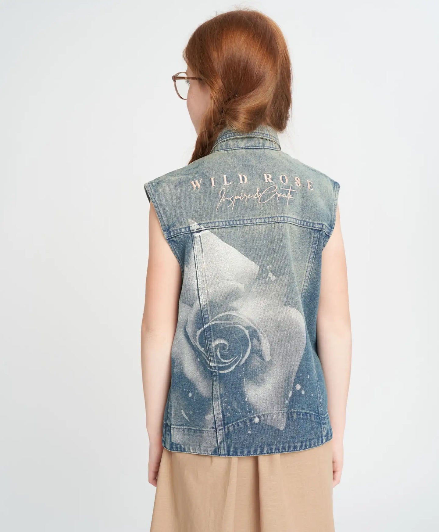 Vestă din denim cu fermoar pentru fată, cu trandafir albastru, Button Blue