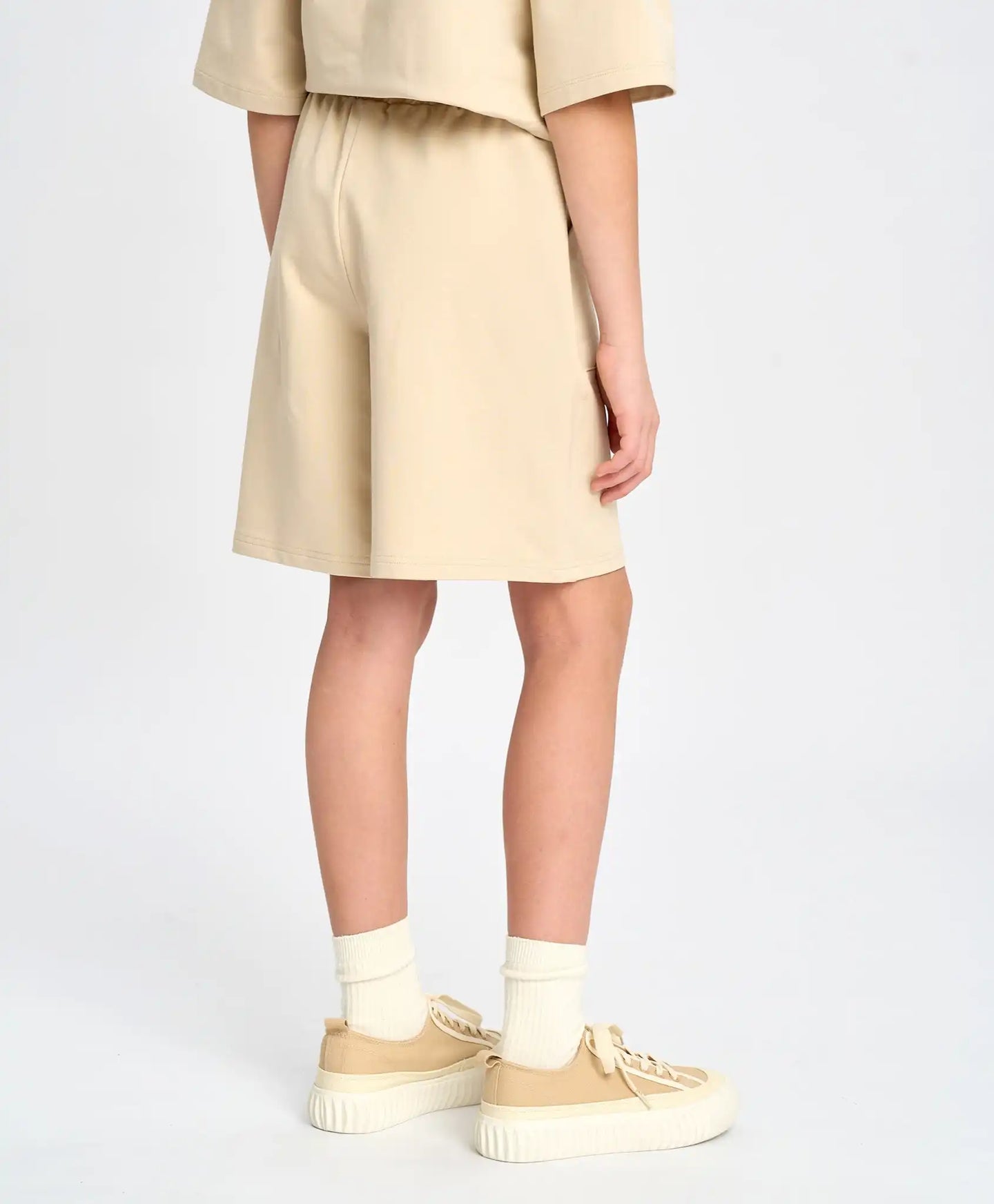 Bermude pentru fată, alb-lăptos, cu talie elastică și buzunare, Button Blue