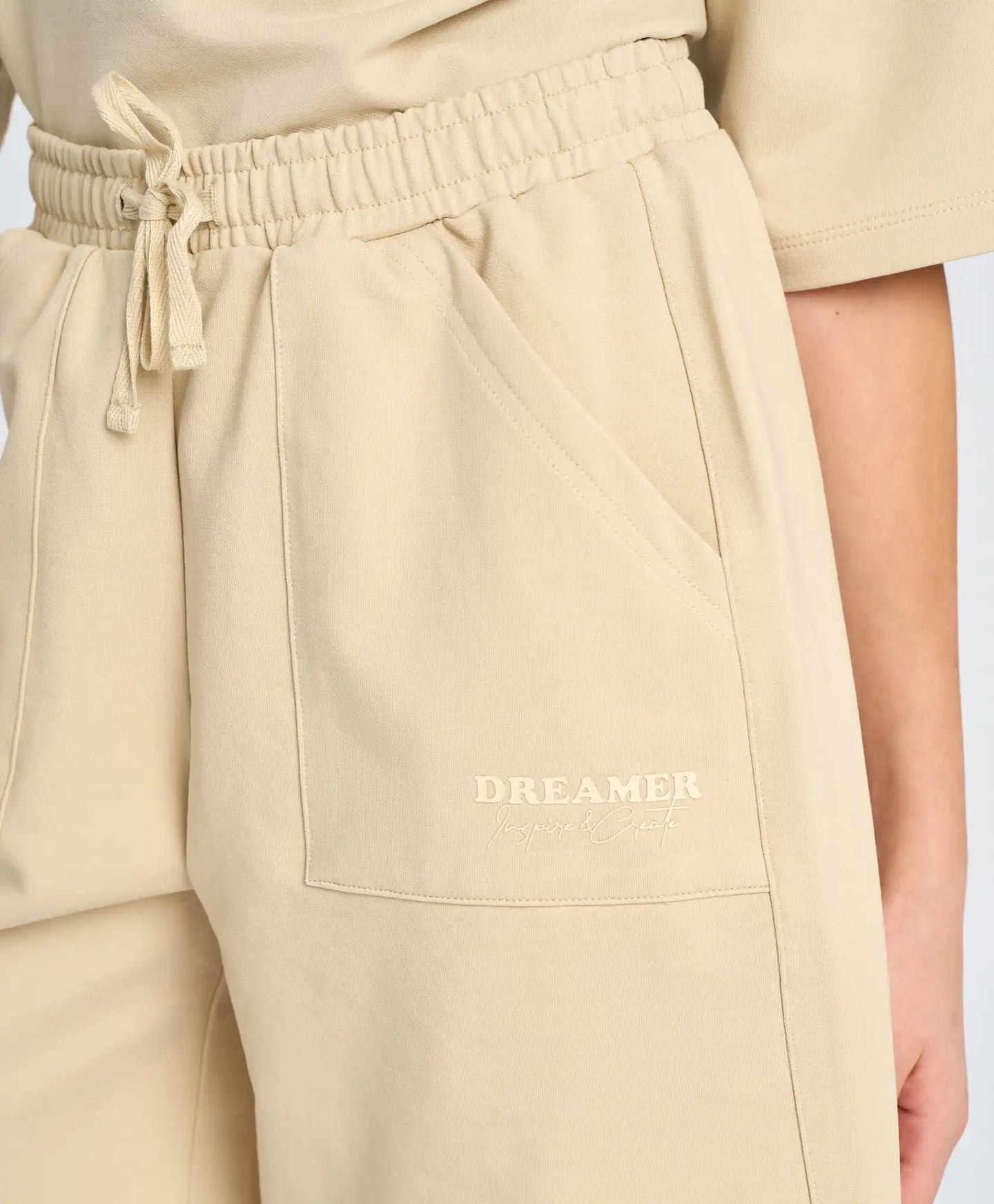 Bermude pentru fată, alb-lăptos, cu talie elastică și buzunare, Button Blue