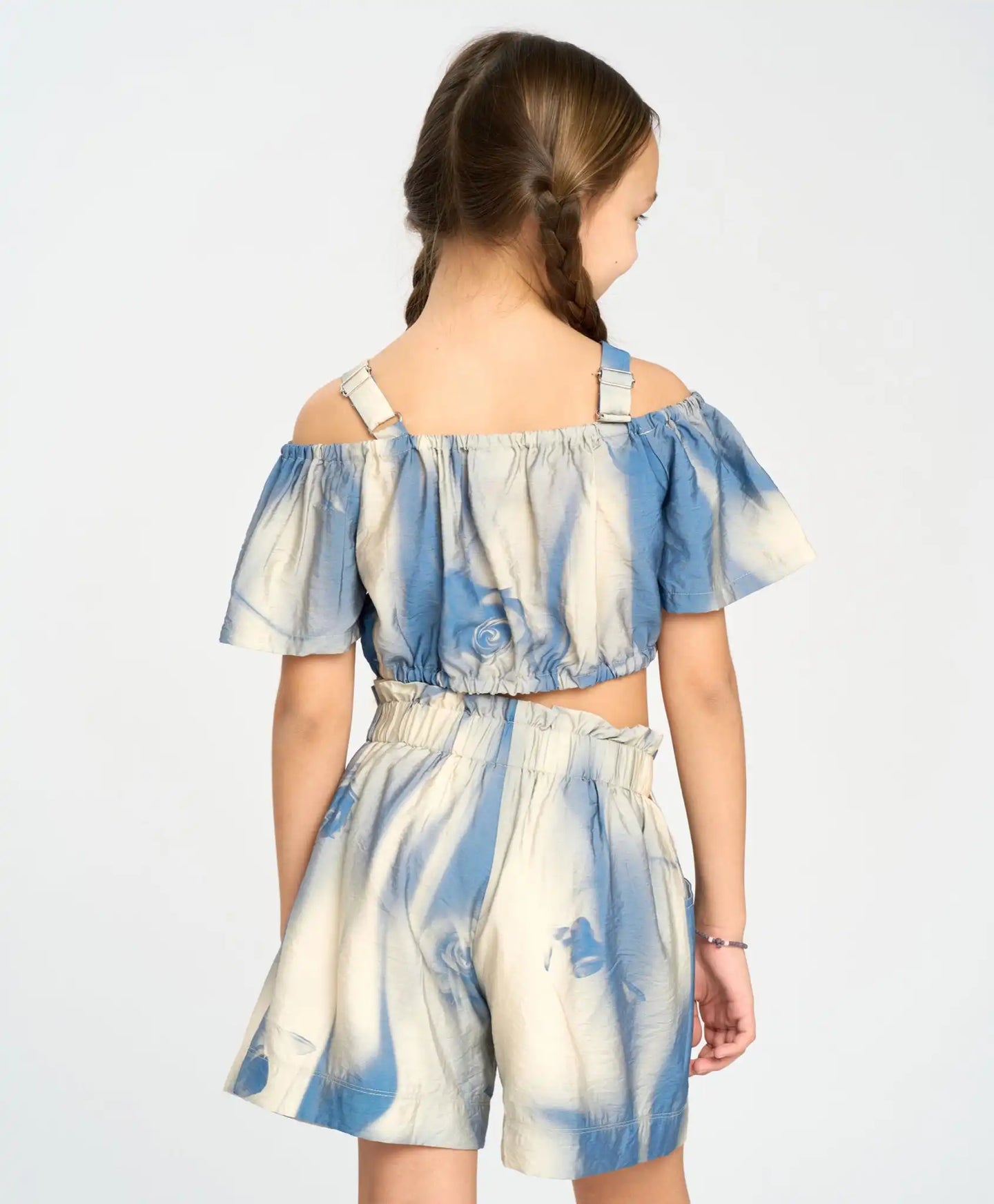 Pantaloni scurți evazați, cu imprimeu, pentru fată, cu talie elastică, multicolor, Button Blue