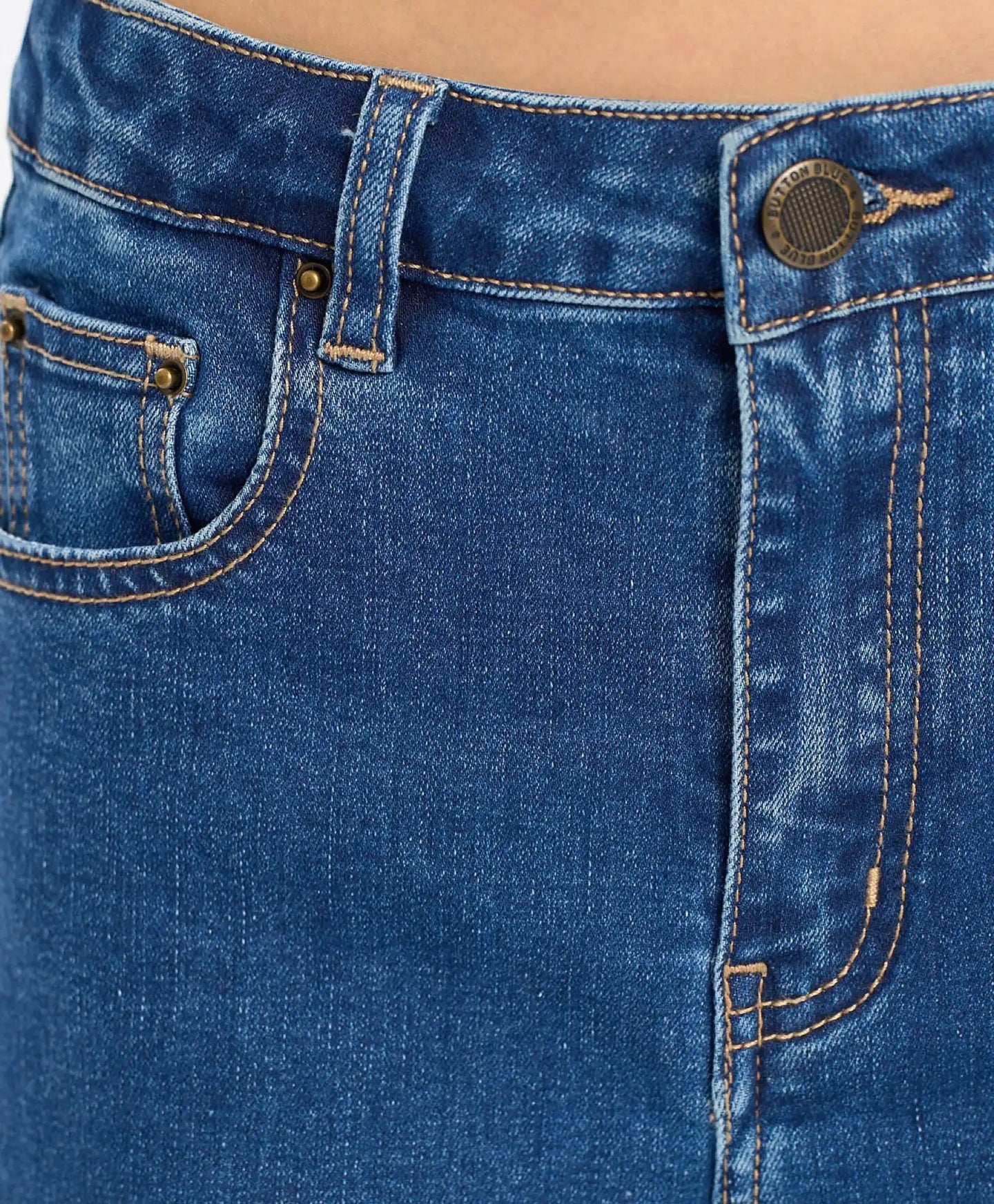 Pantaloni scurți din denim până la genunchi, albaștri, cu imprimeu, pentru fată, Button Blue