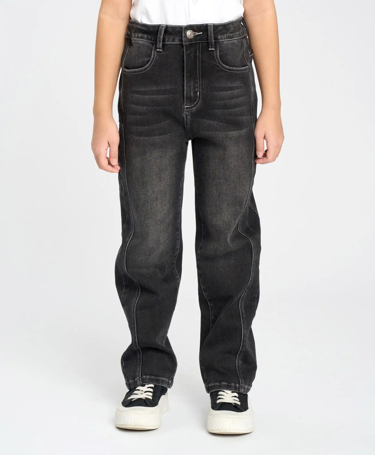 Blugi skinny pentru fată, gri, cu cusături laterale oblice, Button Blue