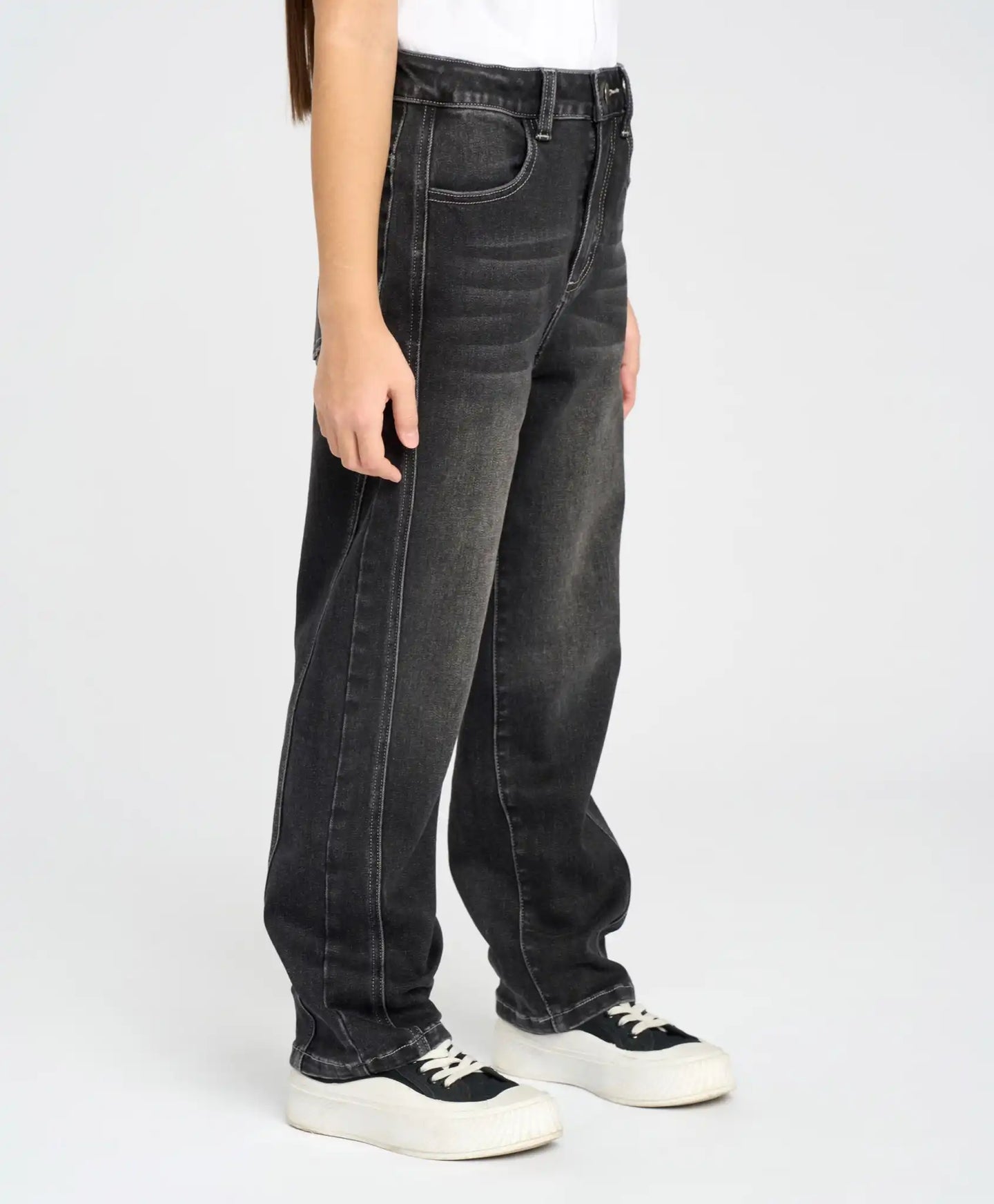 Blugi skinny pentru fată, gri, cu cusături laterale oblice, Button Blue