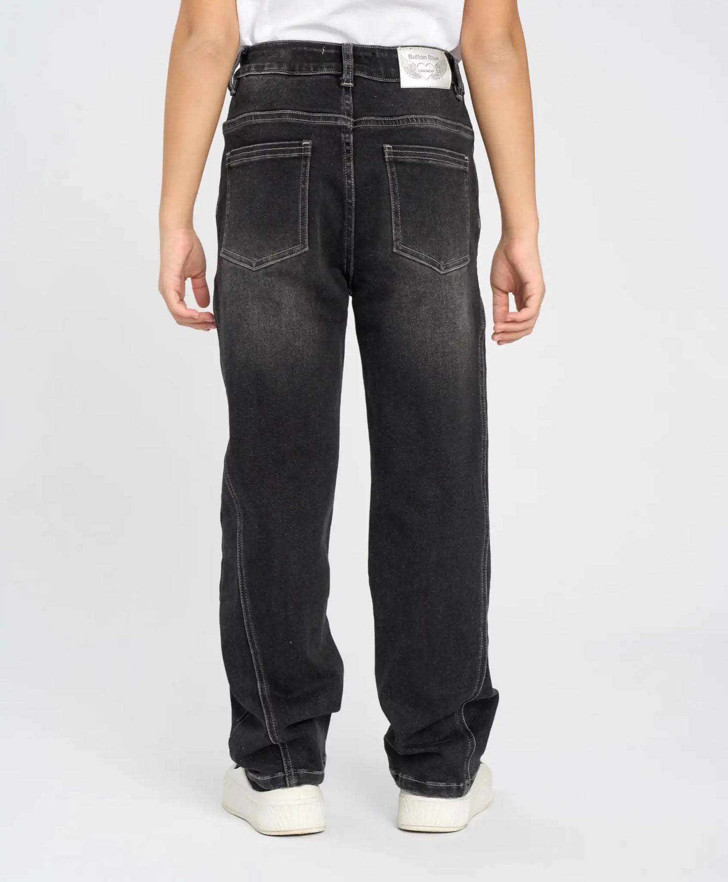 Blugi skinny pentru fată, gri, cu cusături laterale oblice, Button Blue