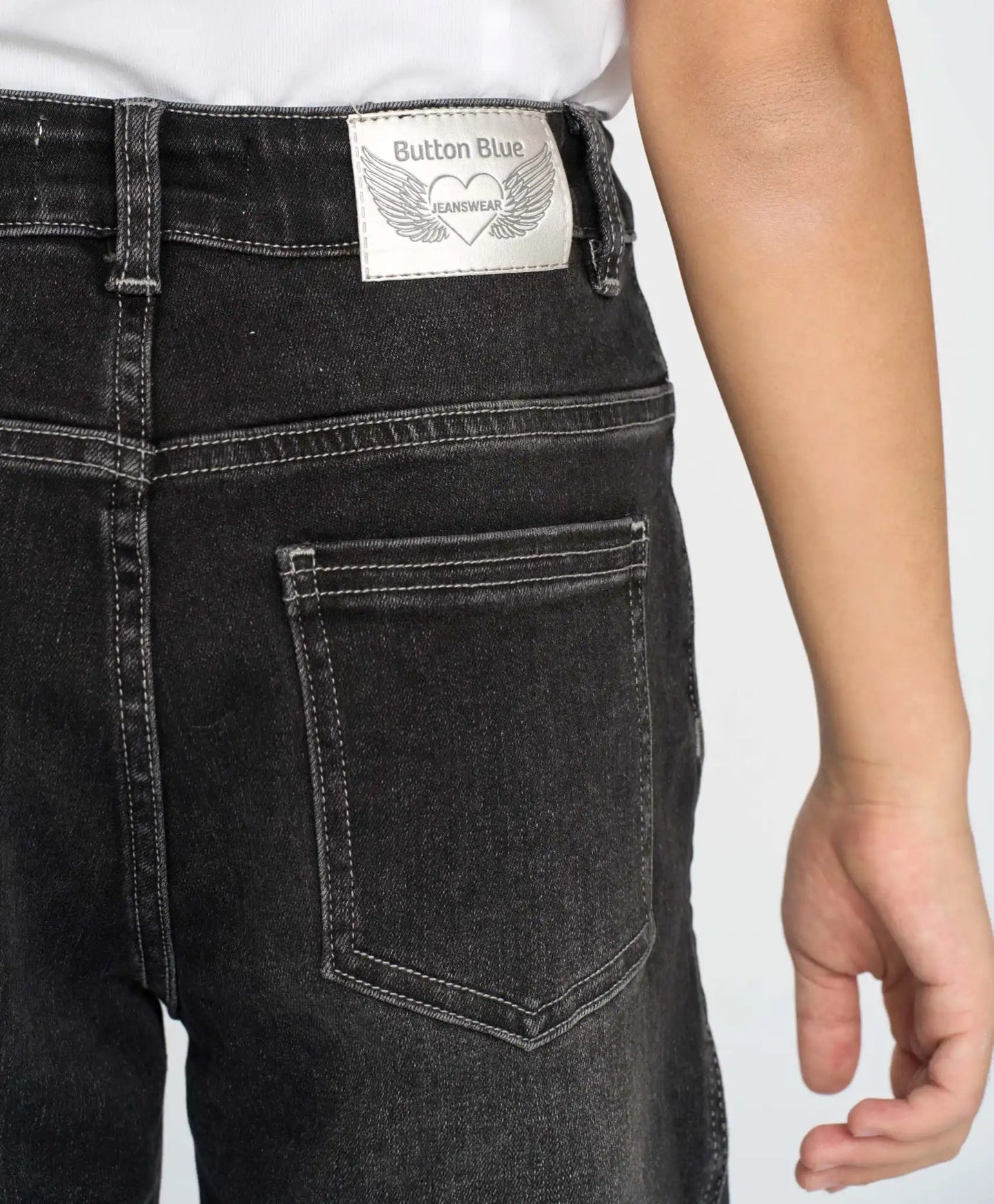 Blugi skinny pentru fată, gri, cu cusături laterale oblice, Button Blue