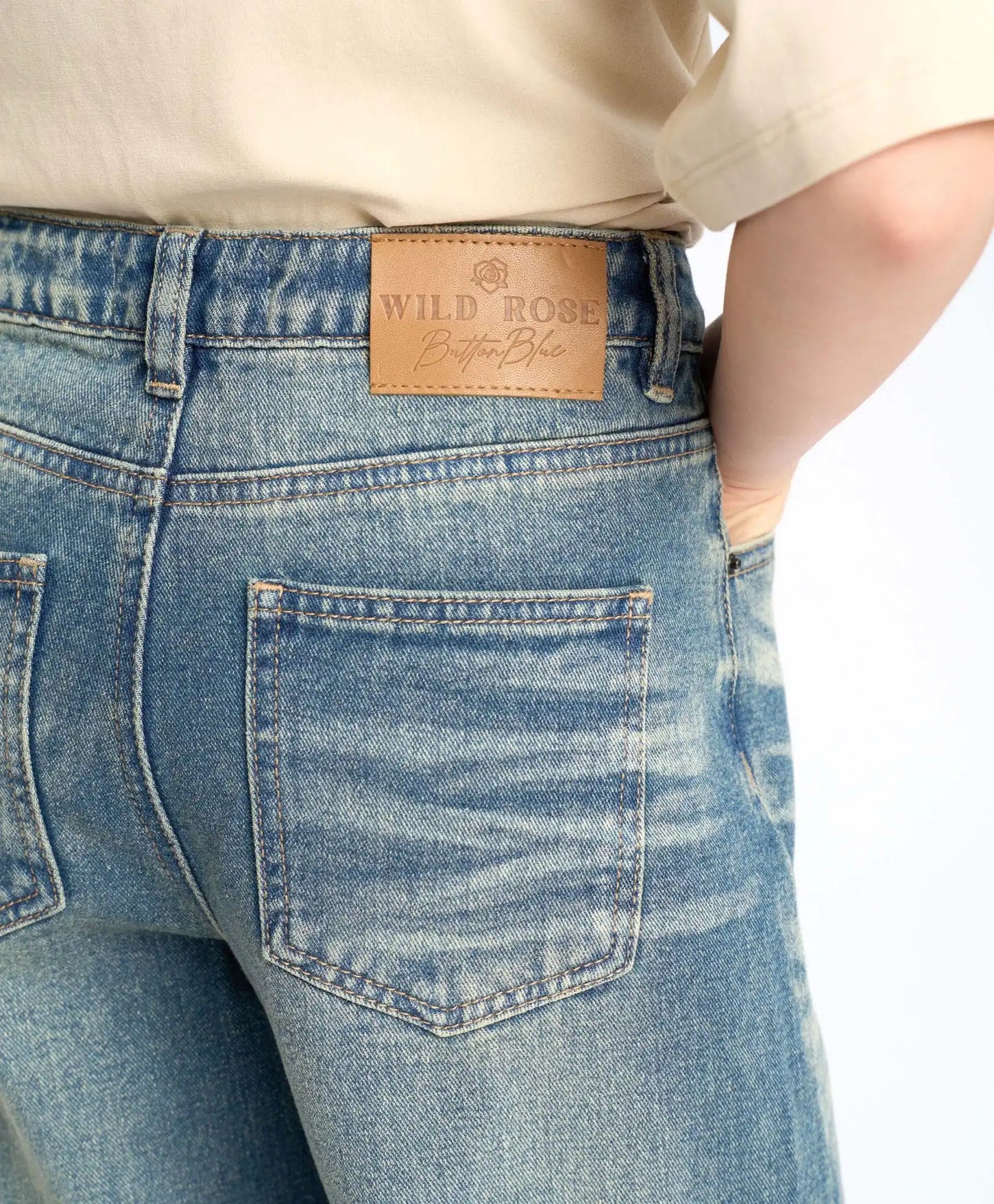 Blugi drepți pentru fată, albastru deschis, cu flori, Button Blue